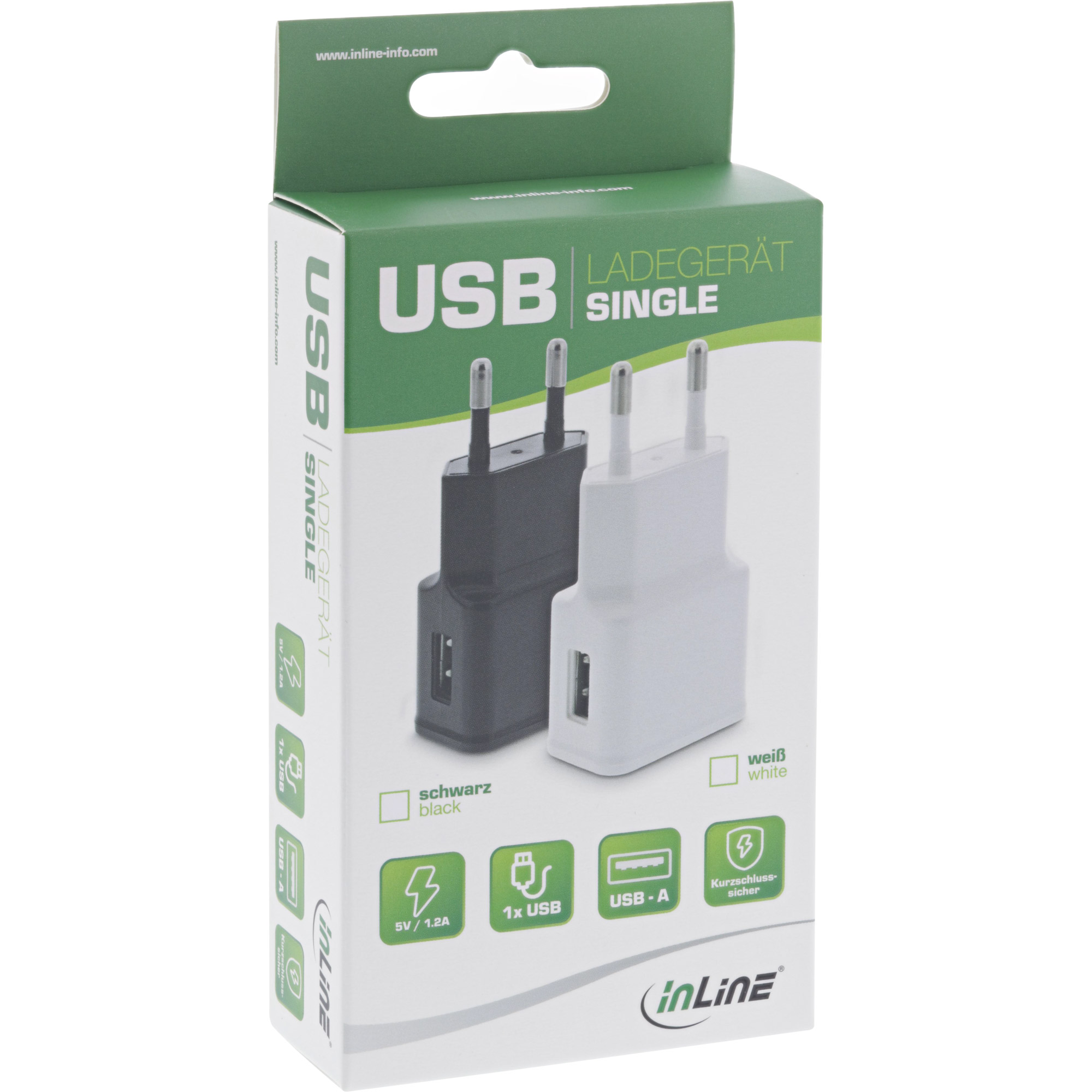 Inline® USB Ladegerät Single, Netzteil, 100-240V zu 5V/1,2A, schwarz