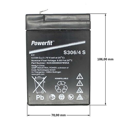 Exide Powerfit S306/4S 6V 4,5Ah Exide Powerfit S306/4S 6V 4,5Ah