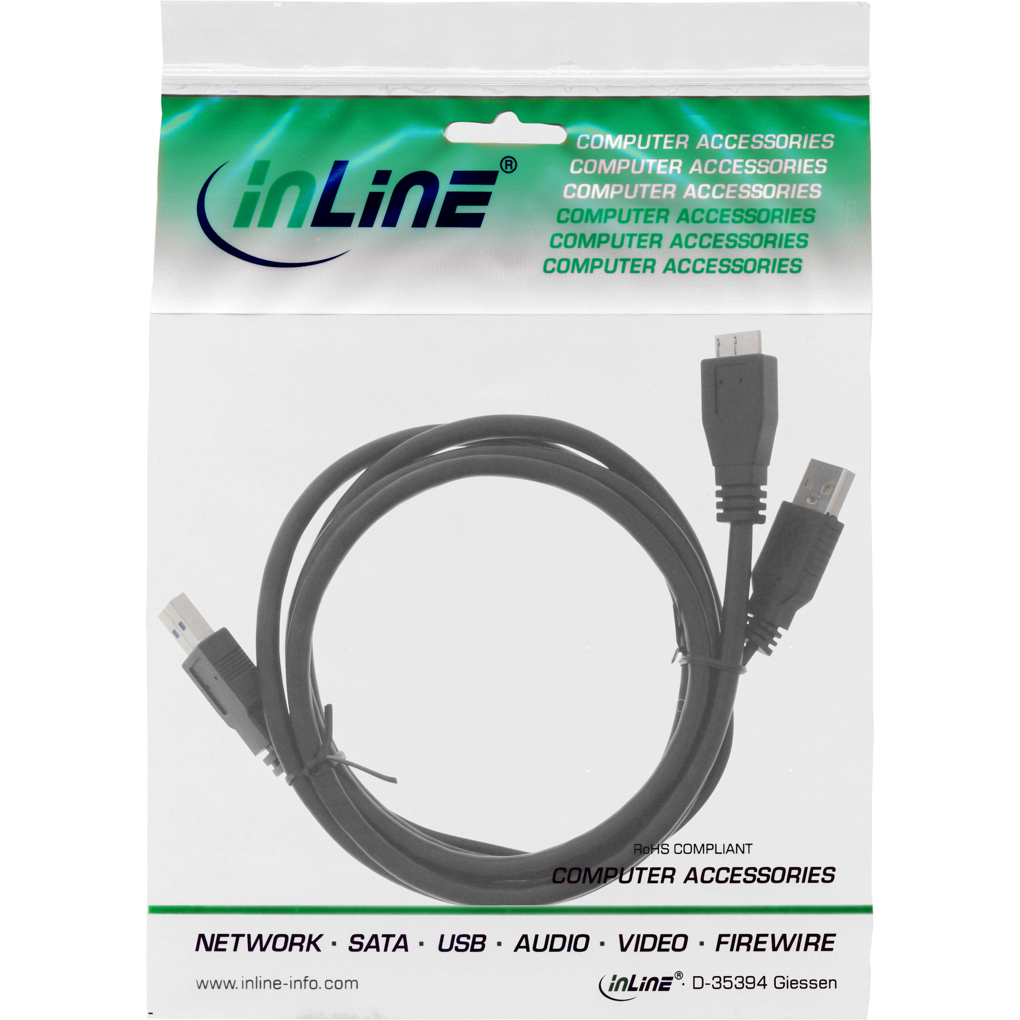 Inline® USB 3.2 Gen.1 Y-Kabel, 2x A an Micro B, schwarz, 1,5m