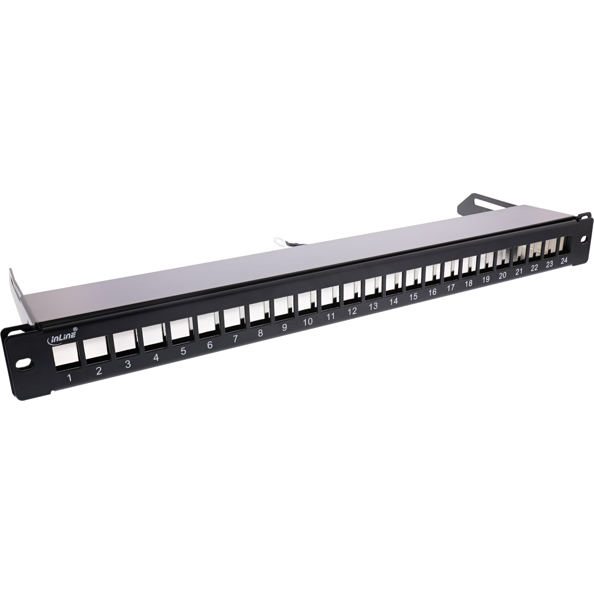 Inline® Patchfeld 24-fach, Keystone Leerblech Patchpanel mit Auszug, 19", 1HE Schwarz