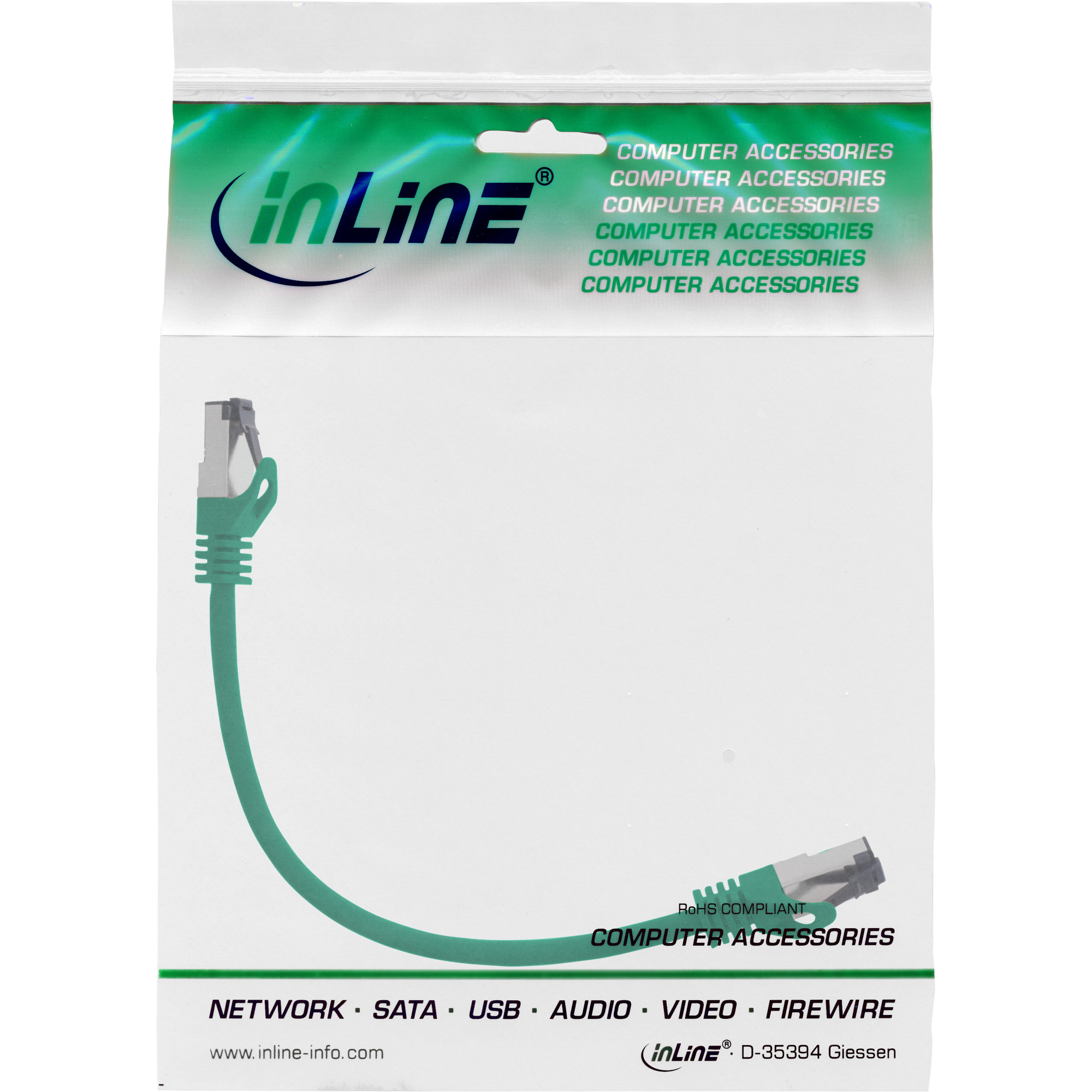 Inline® Patchkabel, S/FTP (PiMf), Cat.8.1, 2000MHz, halogenfrei, grün, 0,25m