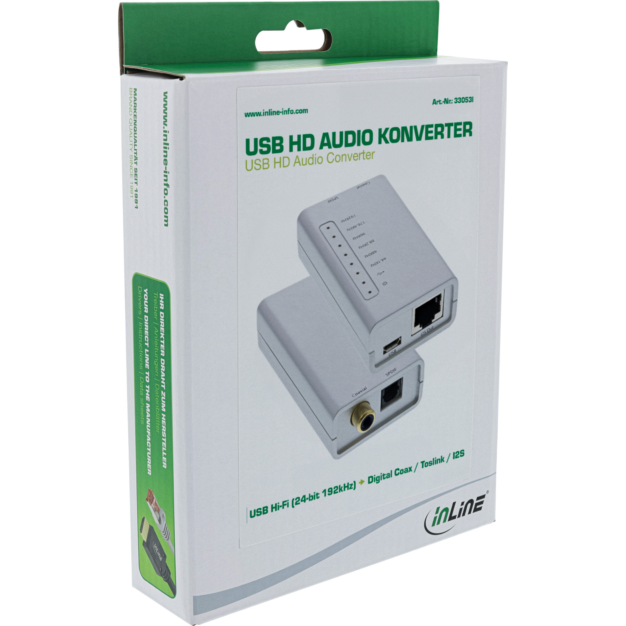Inline® USB HD Audio Adapter, USB Hi-Fi zu Digital Coax/Toslink/I2S Konverter