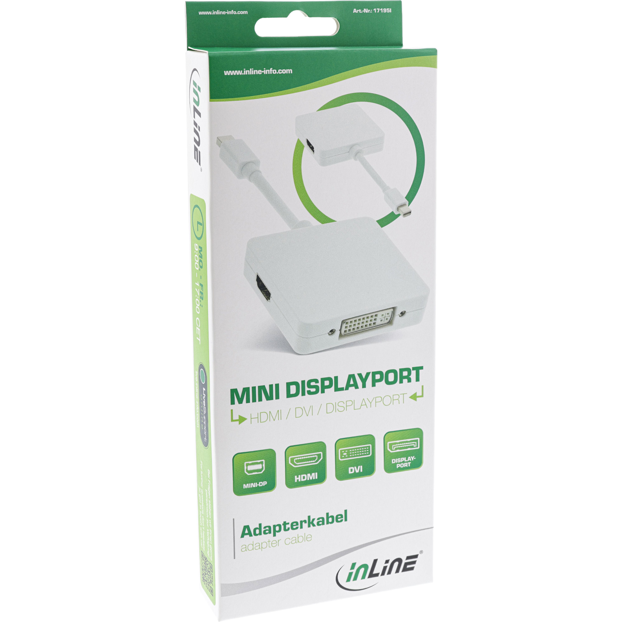 Inline® Mini DisplayPort zu HDMI/DVI/DisplayPort Adapterkabel, weiß