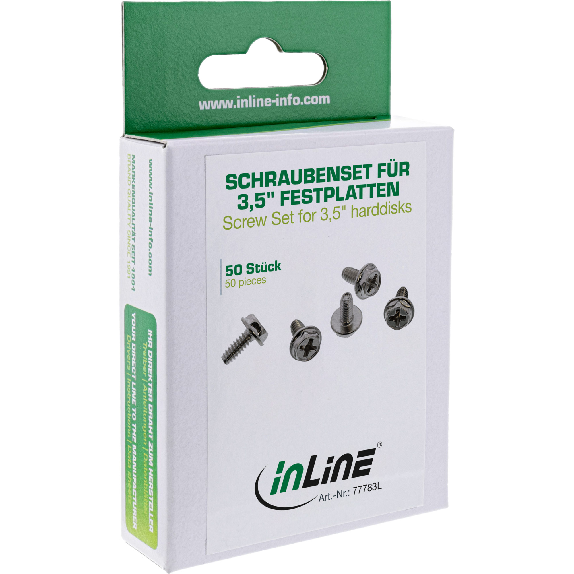 Inline® Schraubenset, für 3,5" Festplatten, lange Ausführung 8mm, 50-teilig