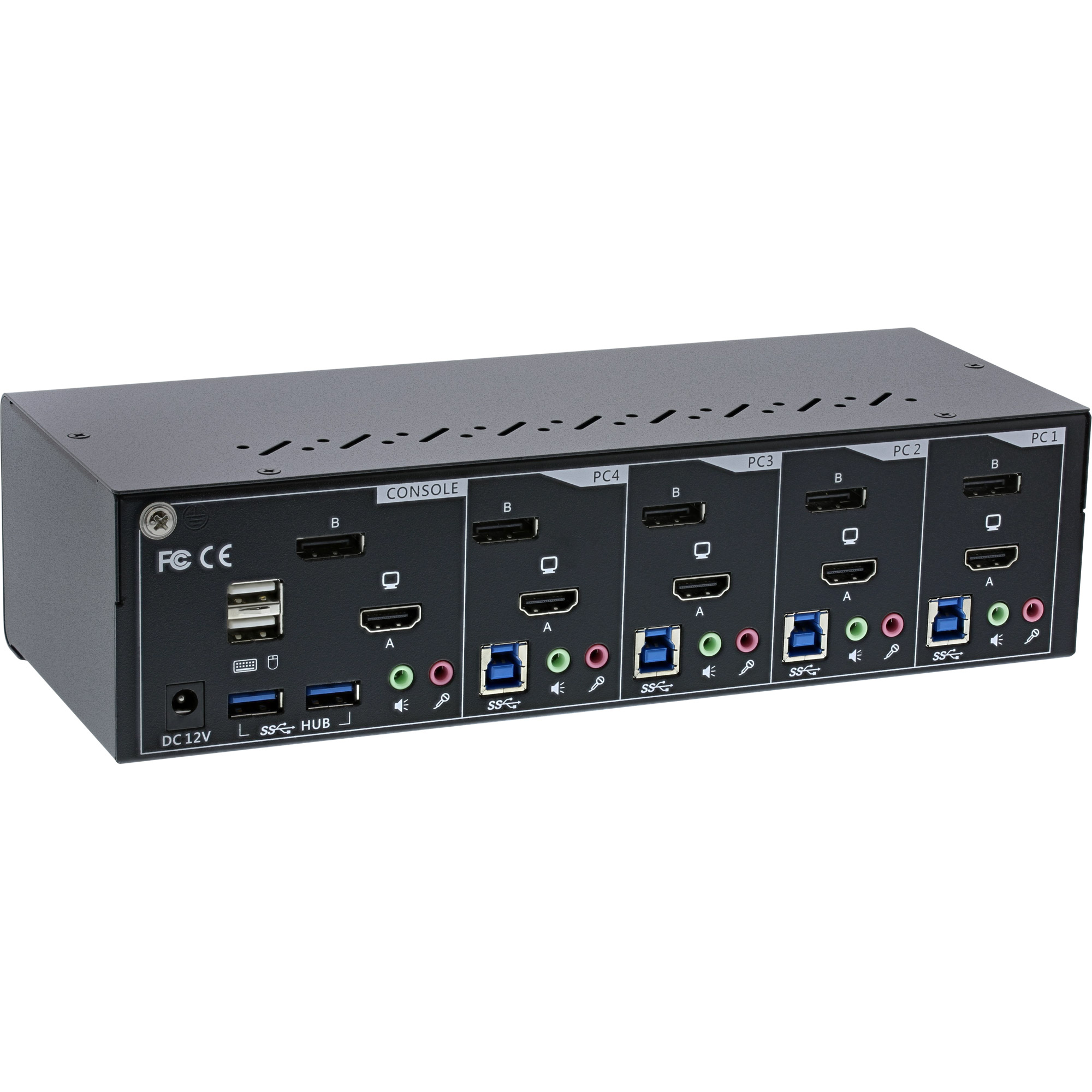 Inline® KVM Desktop Switch, 4-fach, Dual Monitor, DP + HDMI, 4K, USB 3.0, Audio