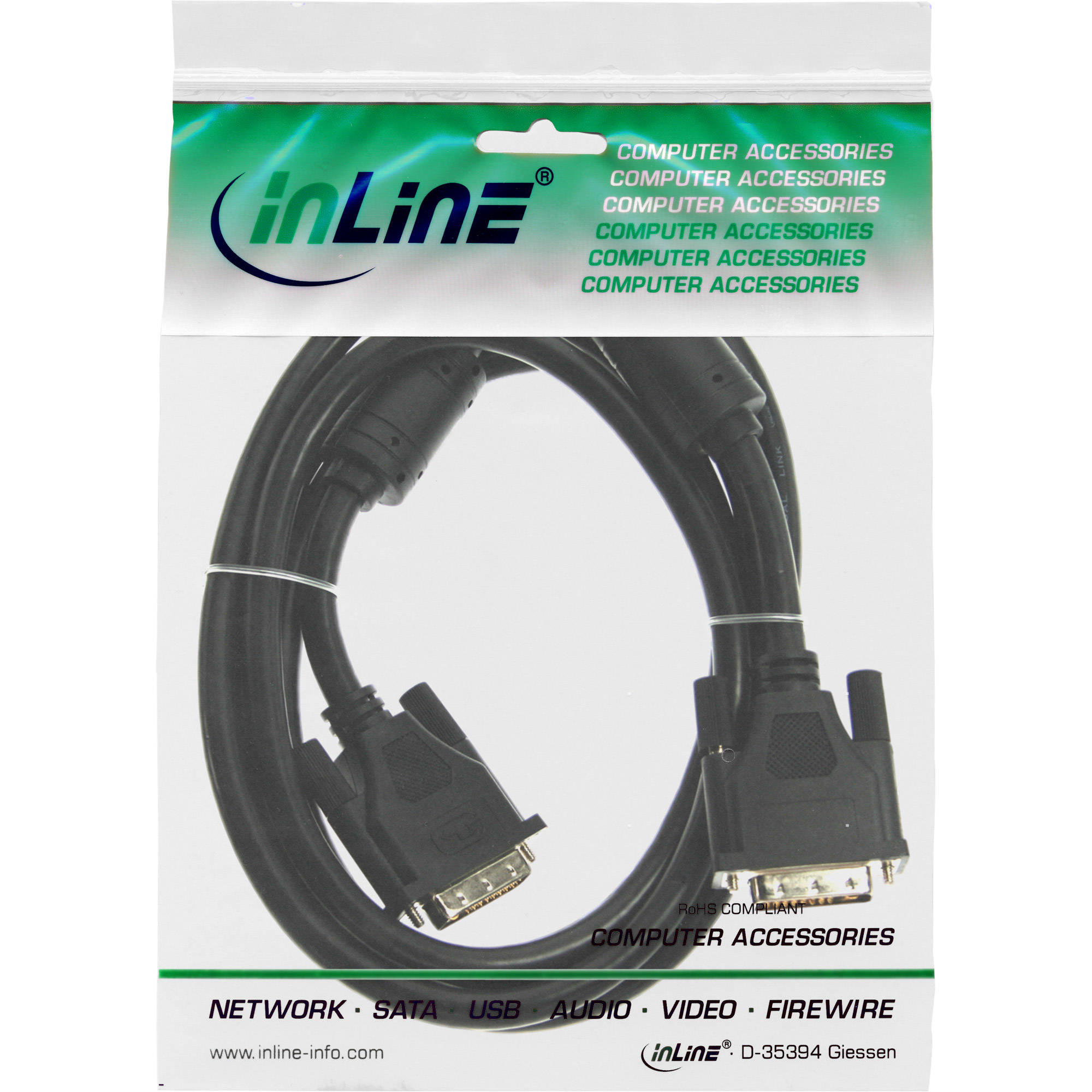 Inline® DVI-D Kabel, digital 18+1 Stecker / Stecker, Single Link, 2 Ferrite, 2m