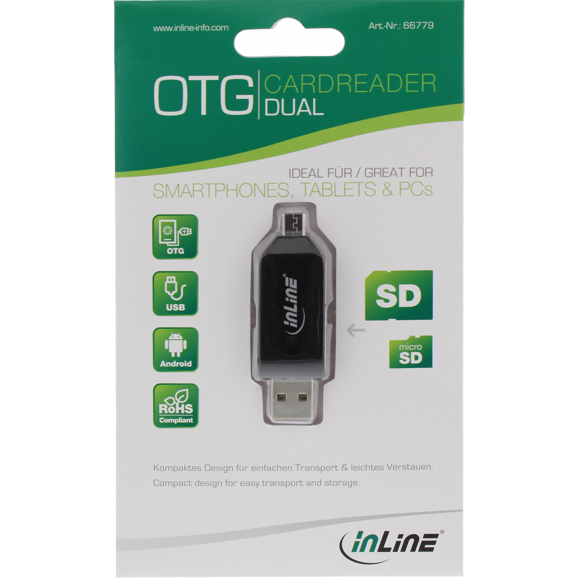 Inline® Dual Card Reader für SD und microSD, für Android (OTG) und PC