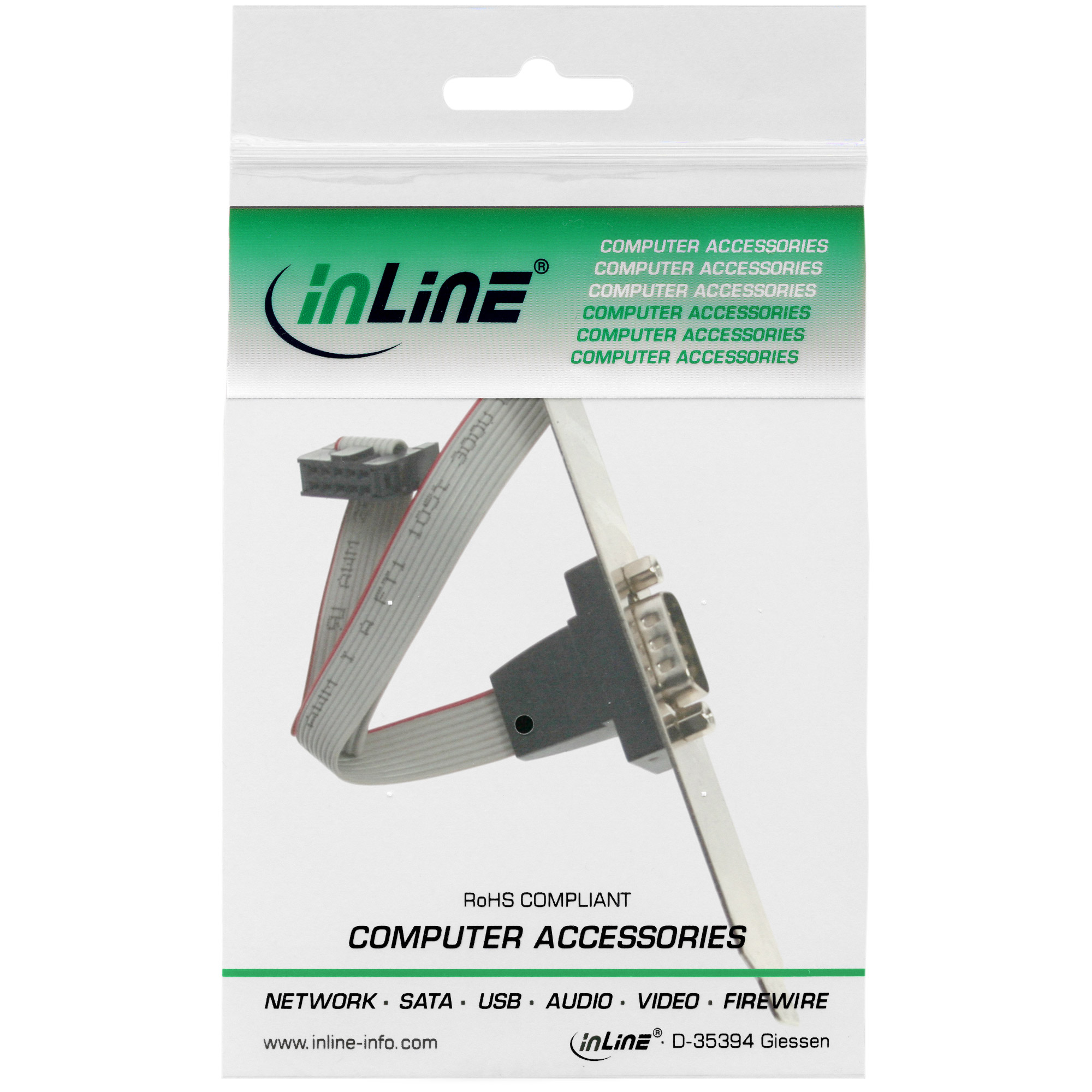 Inline® Serielles Slotblech, 9-pol Stecker an 10-pol Buchsenleiste, 1:1, 0,25m