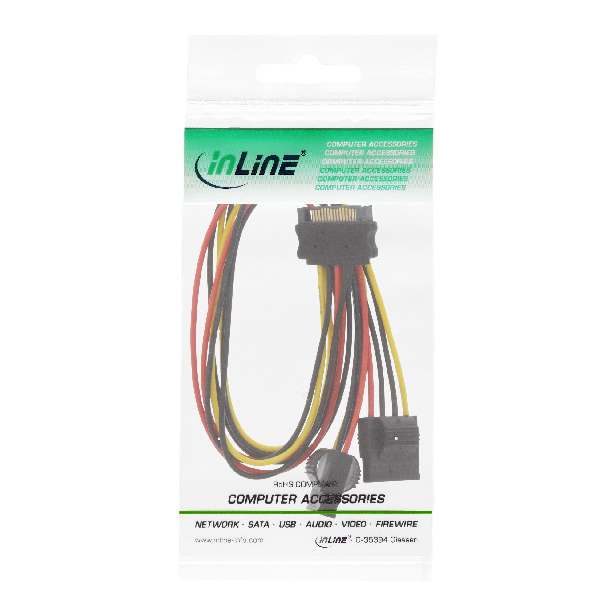 Inline® SATA Strom-Y-Kabel, SATA Buchse an 2x 13,34cm (5,25") Stecker, 0,3m