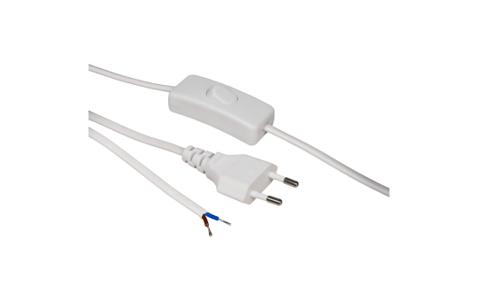 Euro-Netzkabel McPower mit Schnurschalter und blanken Enden, 2m, weiß, Kupfer