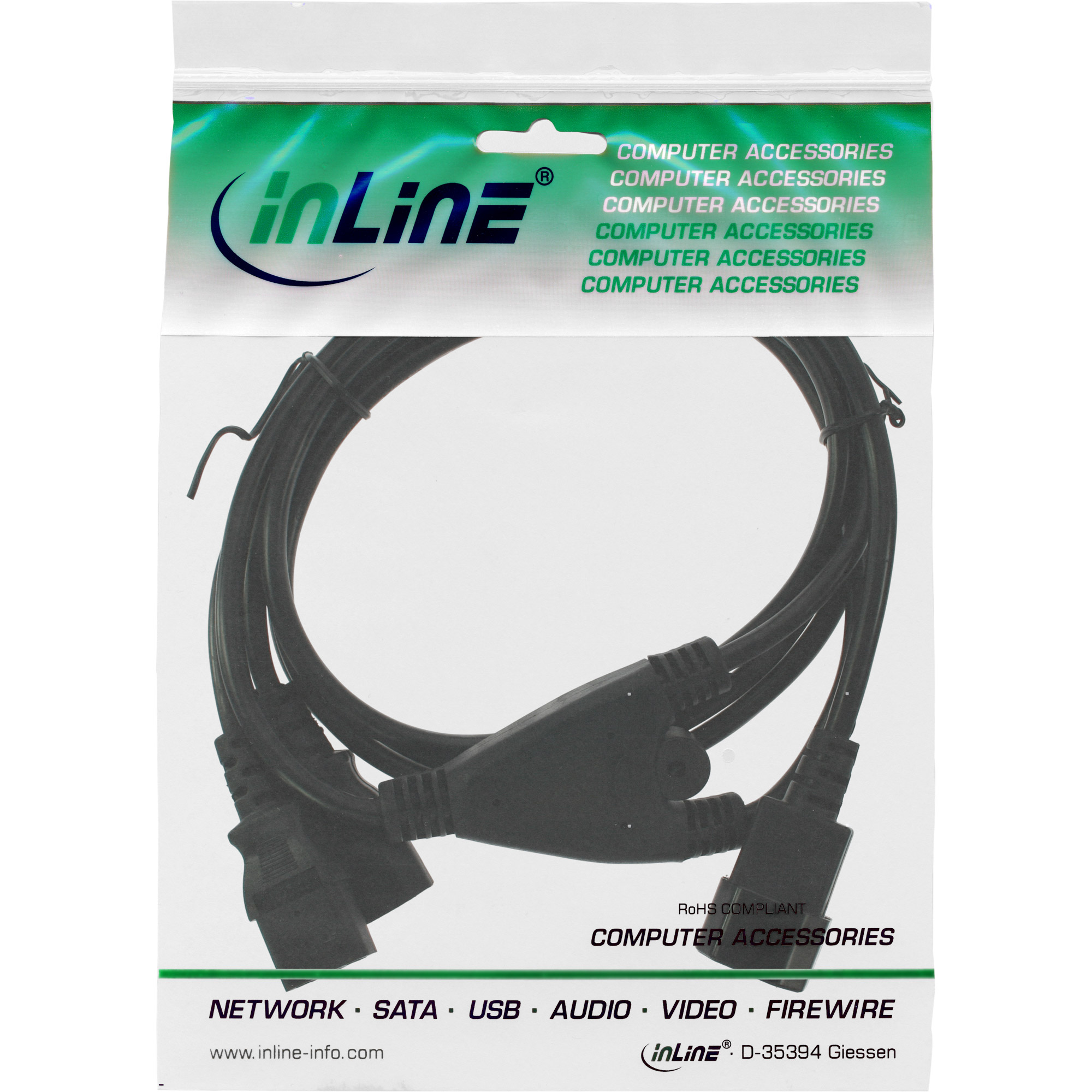 Inline® Netz-Y-Kabel, Kaltgeräte, 1x IEC-C14 auf 2x IEC-C13, 5m Inline® Netz-Y-Kabel, Kaltgeräte, 1x IEC-C14 auf 2x IEC-C13, 5m