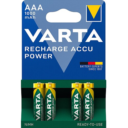 4x Varta NiMH AAA Micro 1000mAh HR03 Power Recharge Akku 4x Varta NiMH AAA Micro 1000mAh HR03 Power Recharge Akku