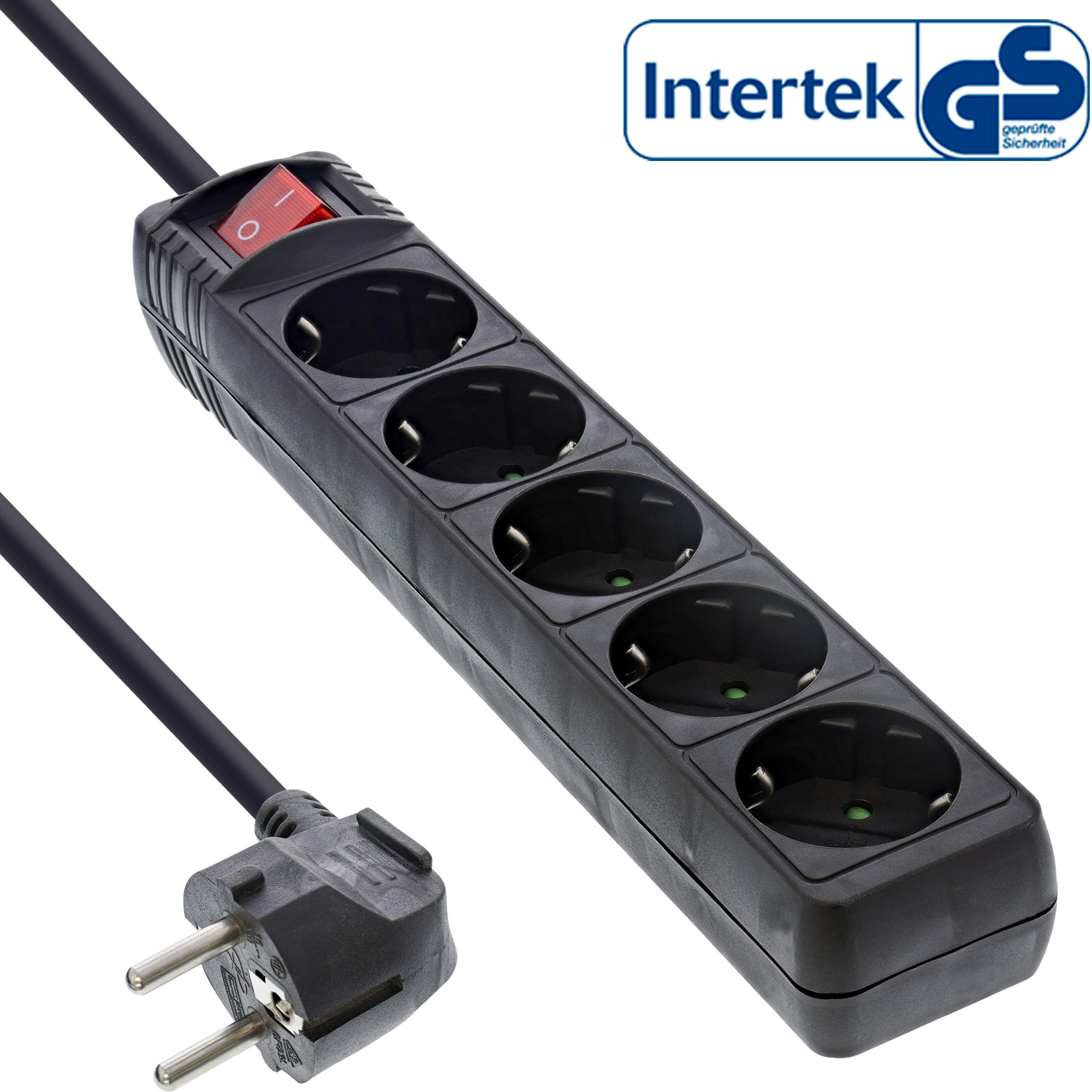 Inline® Steckdosenleiste, 5-fach Schutzkontakt, schwarz, 1,5m