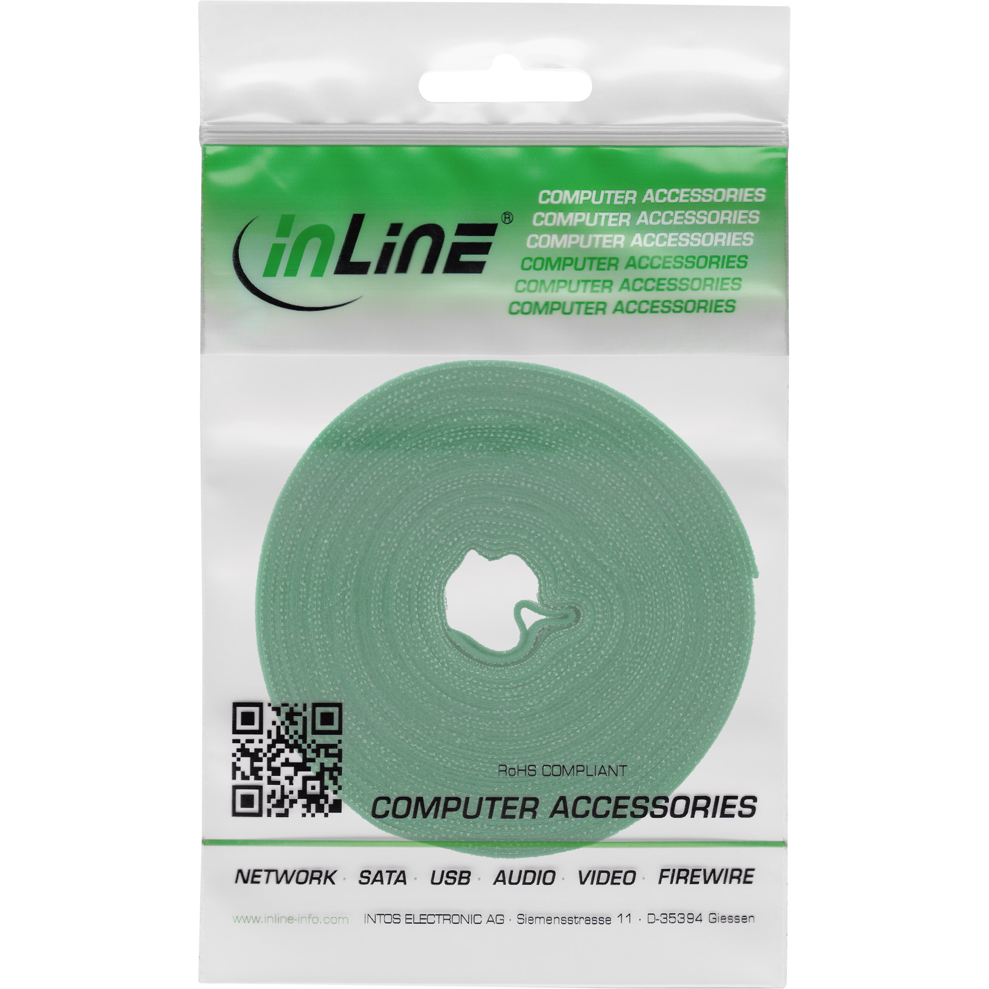 Inline® Kabelbinder, Klettband 16mm, grün, 10m