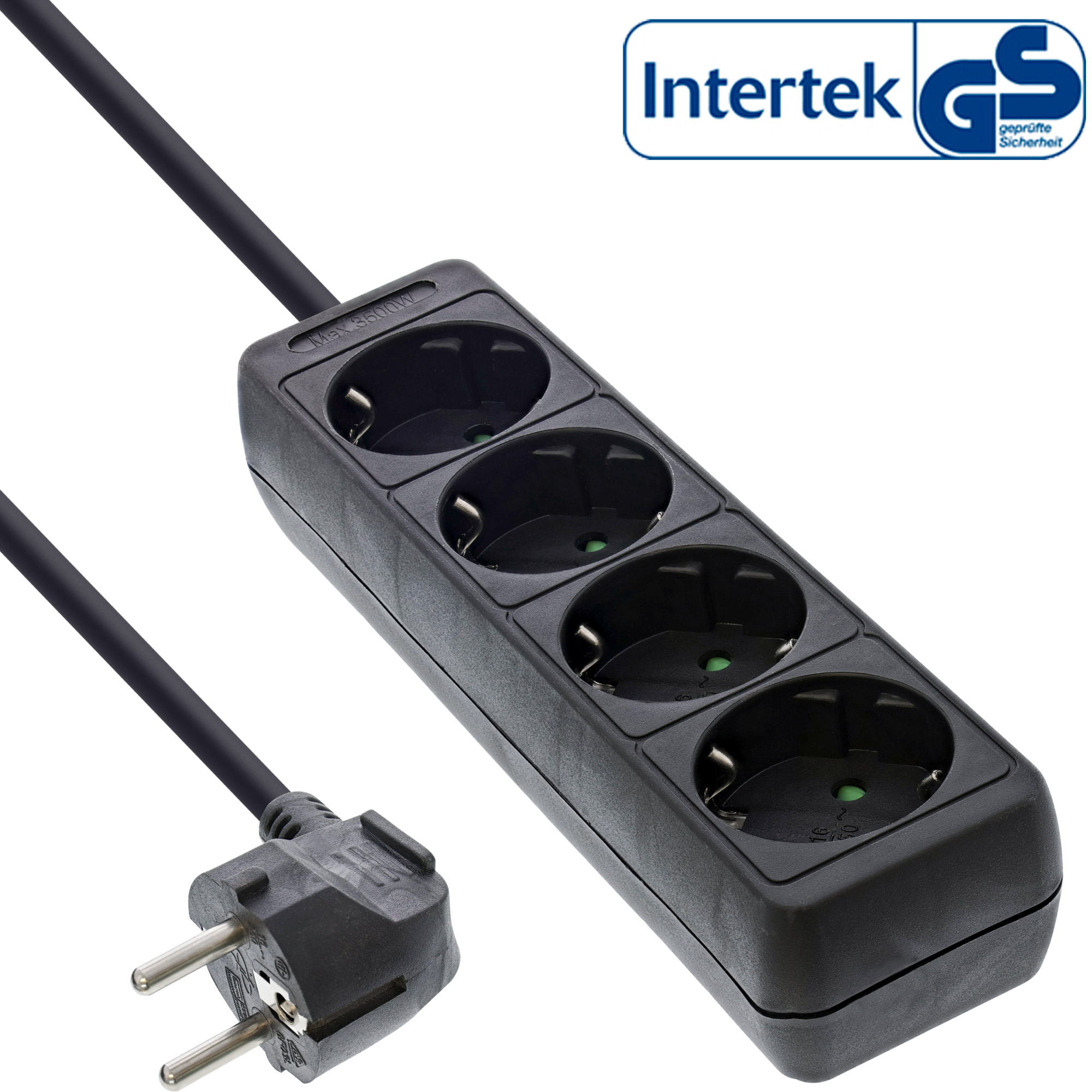 Inline® Steckdosenleiste, 4-fach Schutzkontakt, schwarz, 1,5m