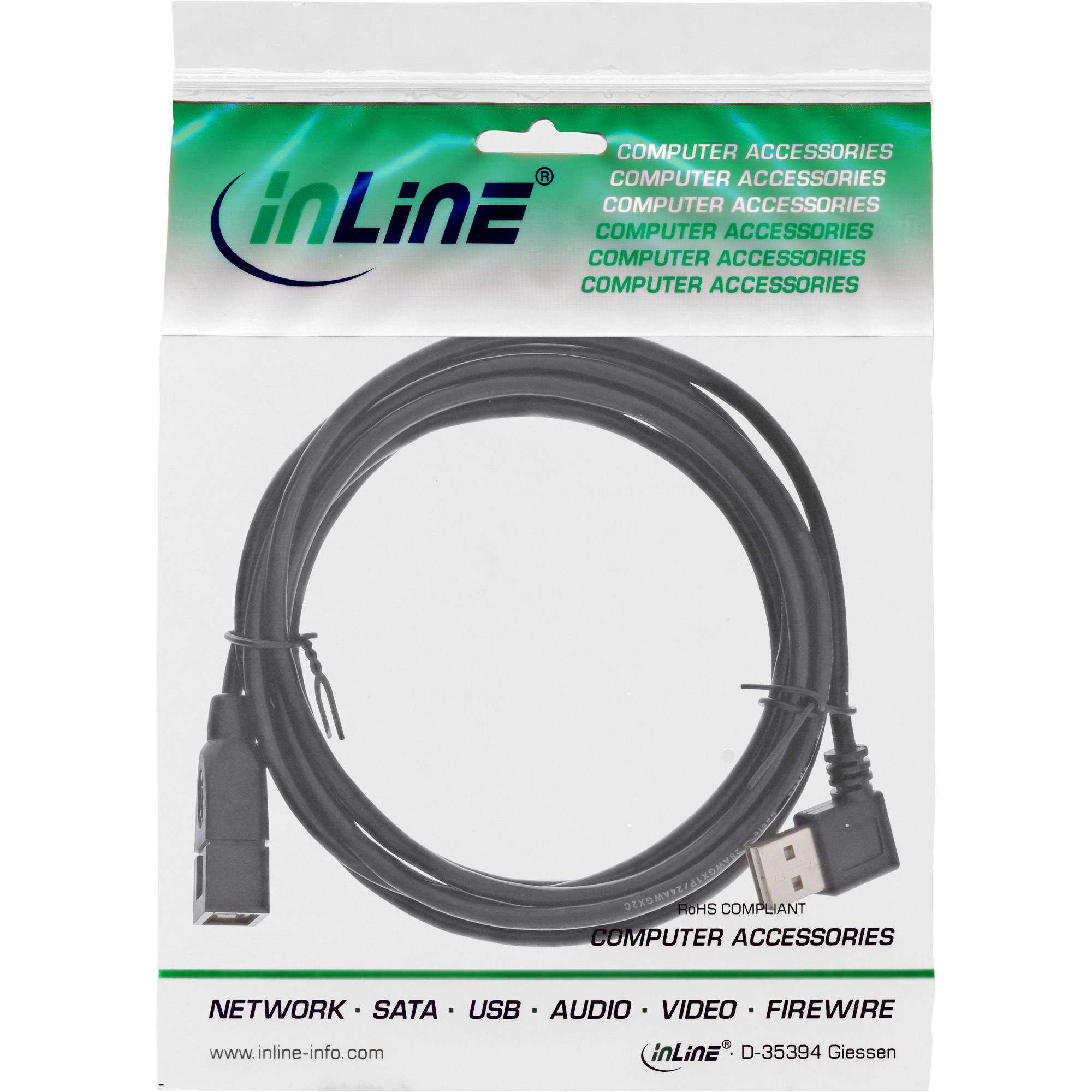 Inline® Smart USB 2.0 VerLängerung gewinkelt, ST / BU, Typ A, schwarz, 2m