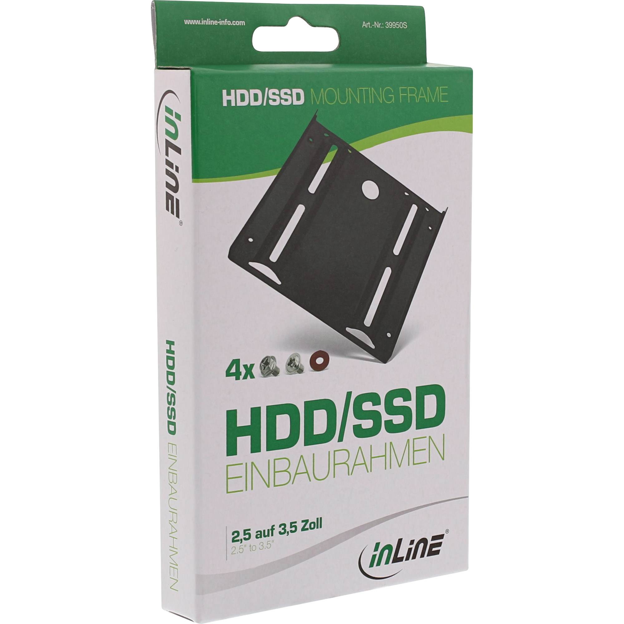 Inline® HDD/SSD Einbaurahmen, 2,5" auf 3,5", mit Einbauschrauben, schwarz