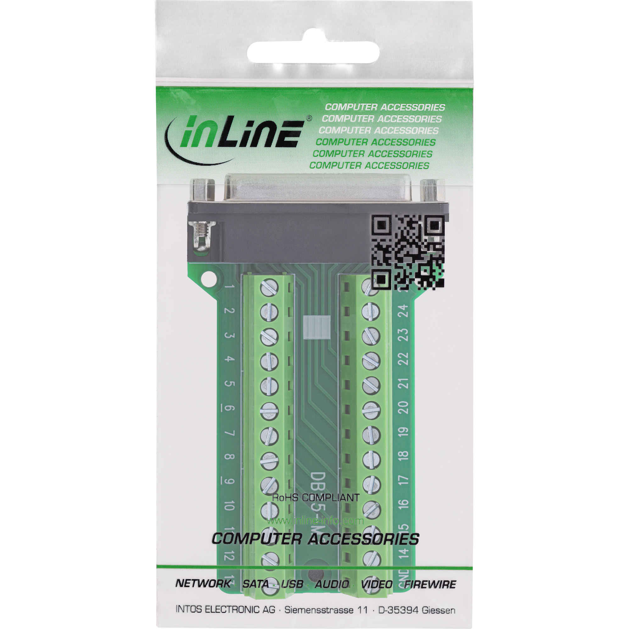 InLine® D-Sub 25 Terminalblock, Buchse, 2-reihig, Schraubklemme