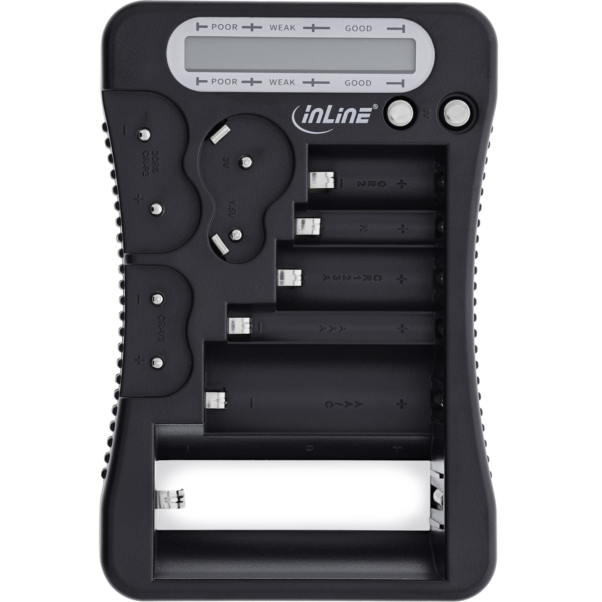 Batterietester mit LCD-Anzeige, für Rund- und Knopfzellen sowie 9V-Block Batterietester mit LCD-Anzeige, für Rund- und Knopfzellen sowie 9V-Block
