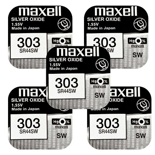 5x Maxell SR44SW 303 Silberoxid Batterie 1,55V