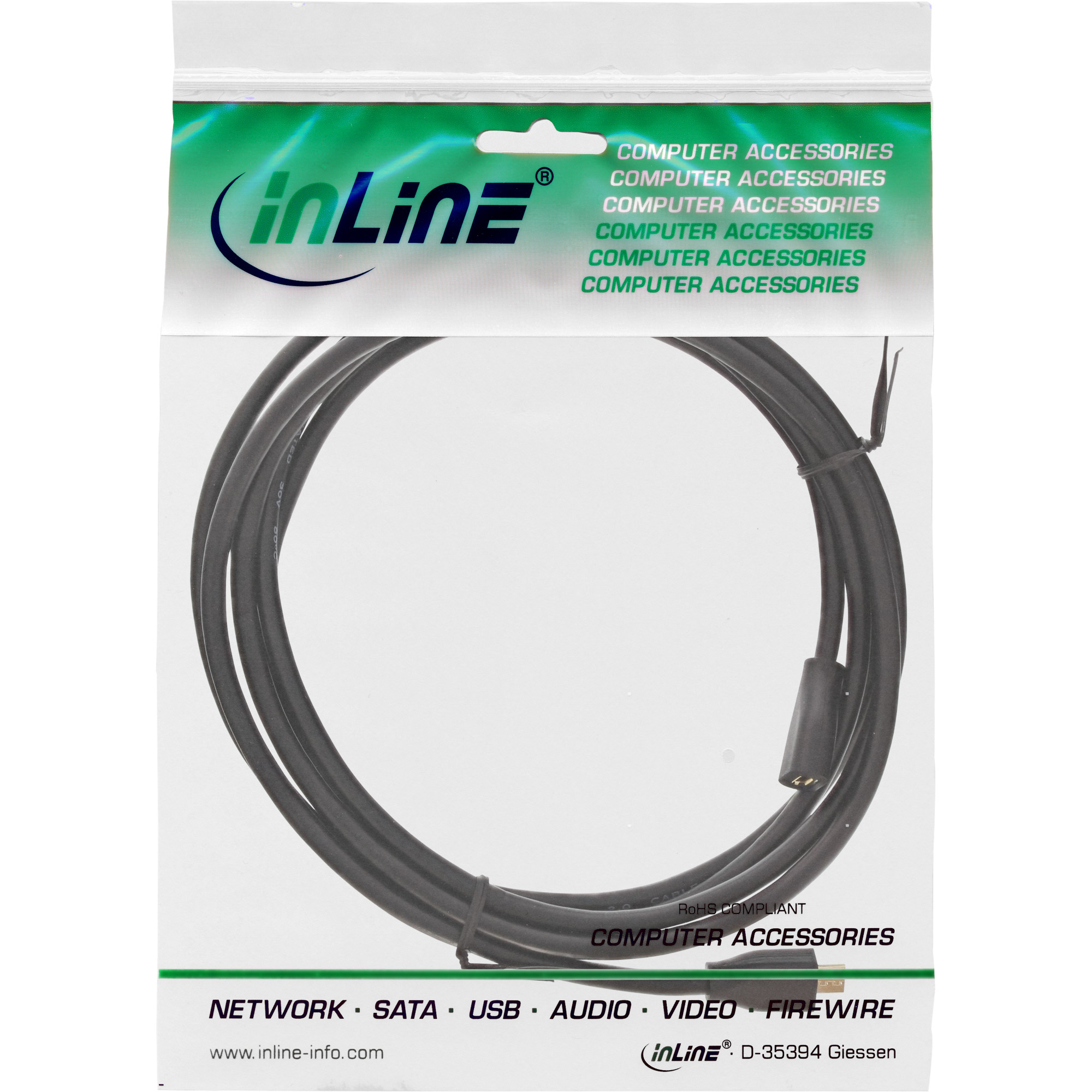 Inline® Micro-USB Verl., USB 2.0 Micro-B ST/BU, schwarz, vergoldete Kont., 5m