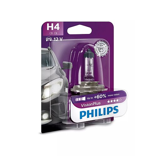 Philips H4 12V 60/55W P43t Vision Plus +60% 1 Stücl Blister
