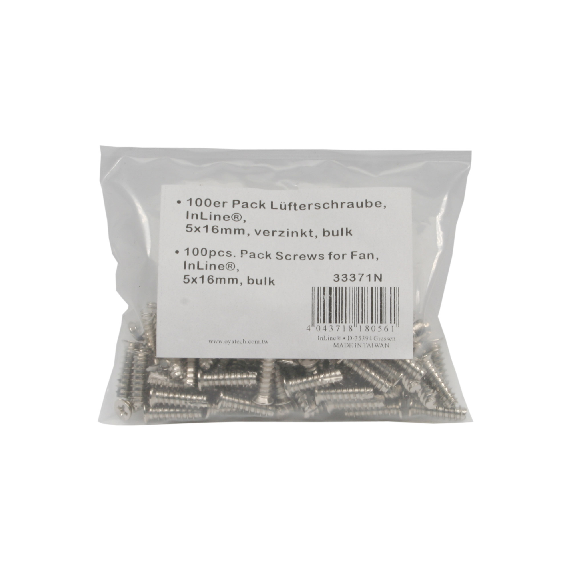 Inline® Lüfterschraube, 5x16mm, silbern 100er Pack