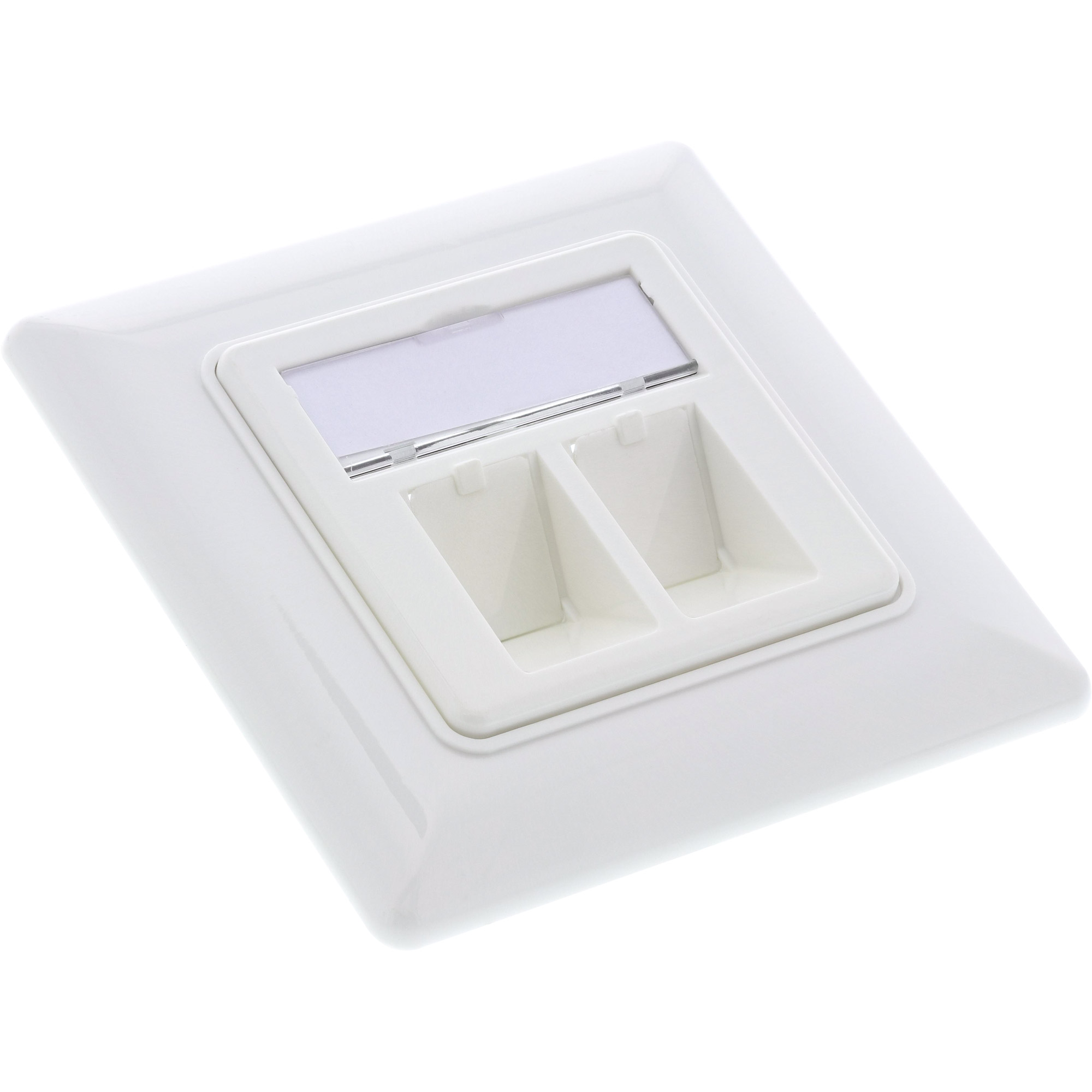 Inline® Cat.6A Anschlussdose, Unterputz, 2x Keystone RJ45 Buchse, weiß RAL9010