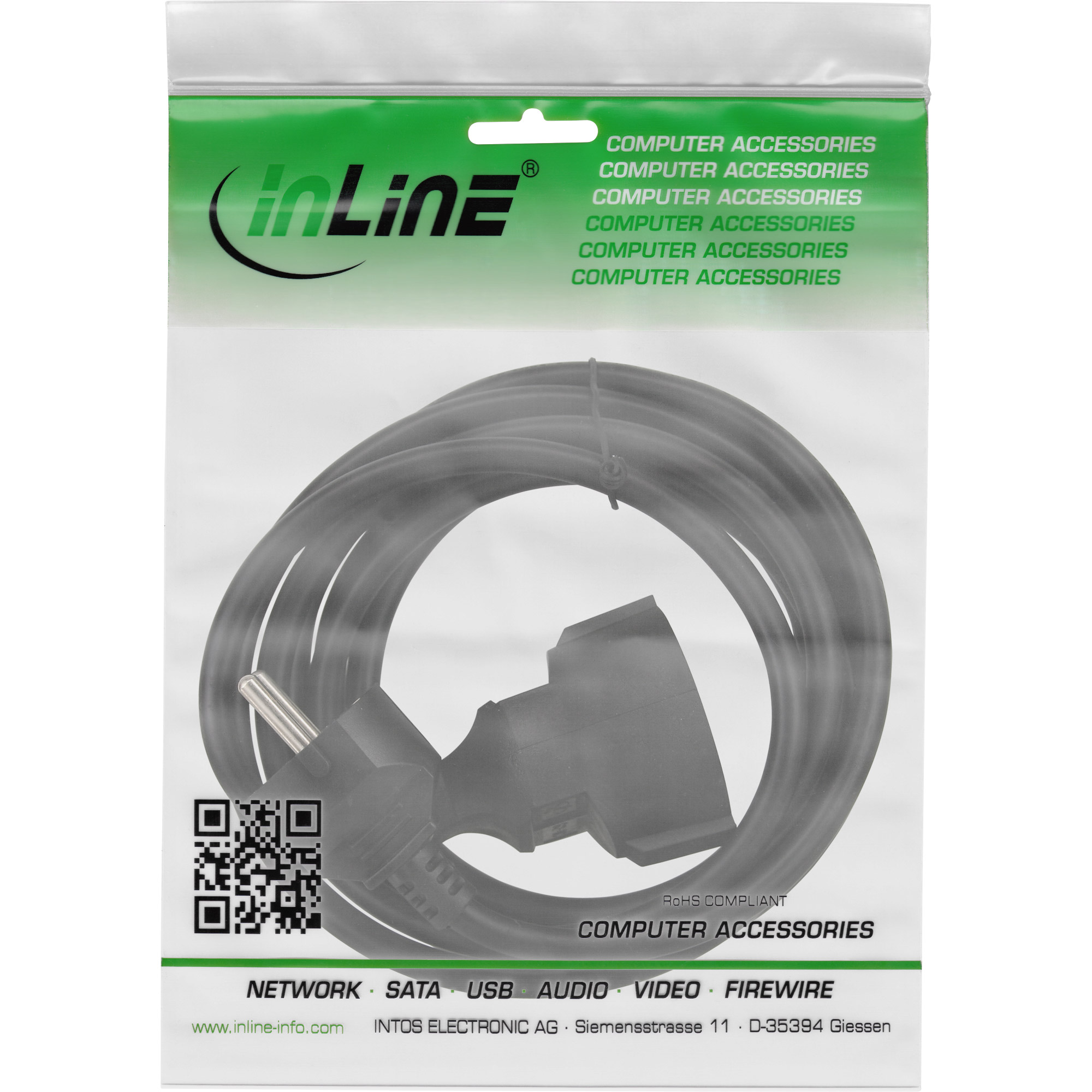 Inline® Schutzkontakt-VerLängerung ST / BU, schwarz, 2m