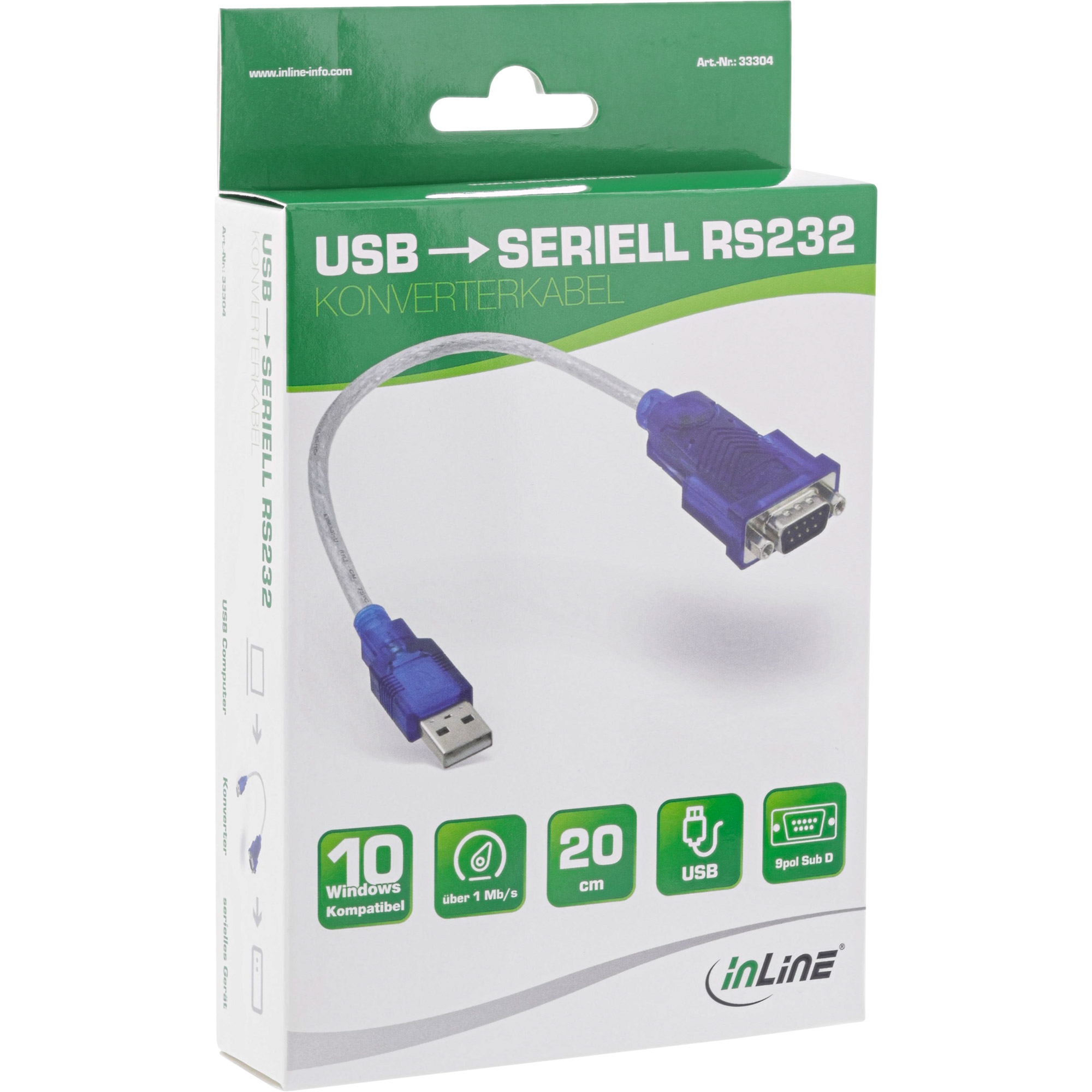 Inline® USB zu Seriell Adapterkabel, Stecker A an 9pol Sub D Stecker