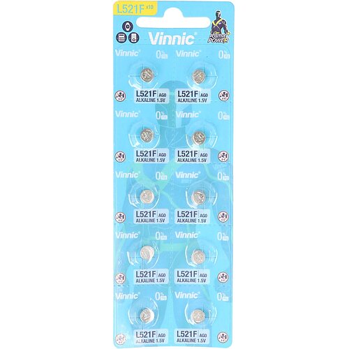 10x Vinnic AG0 LR63 LR521 379 1.5V Alkaline Knopfzelle