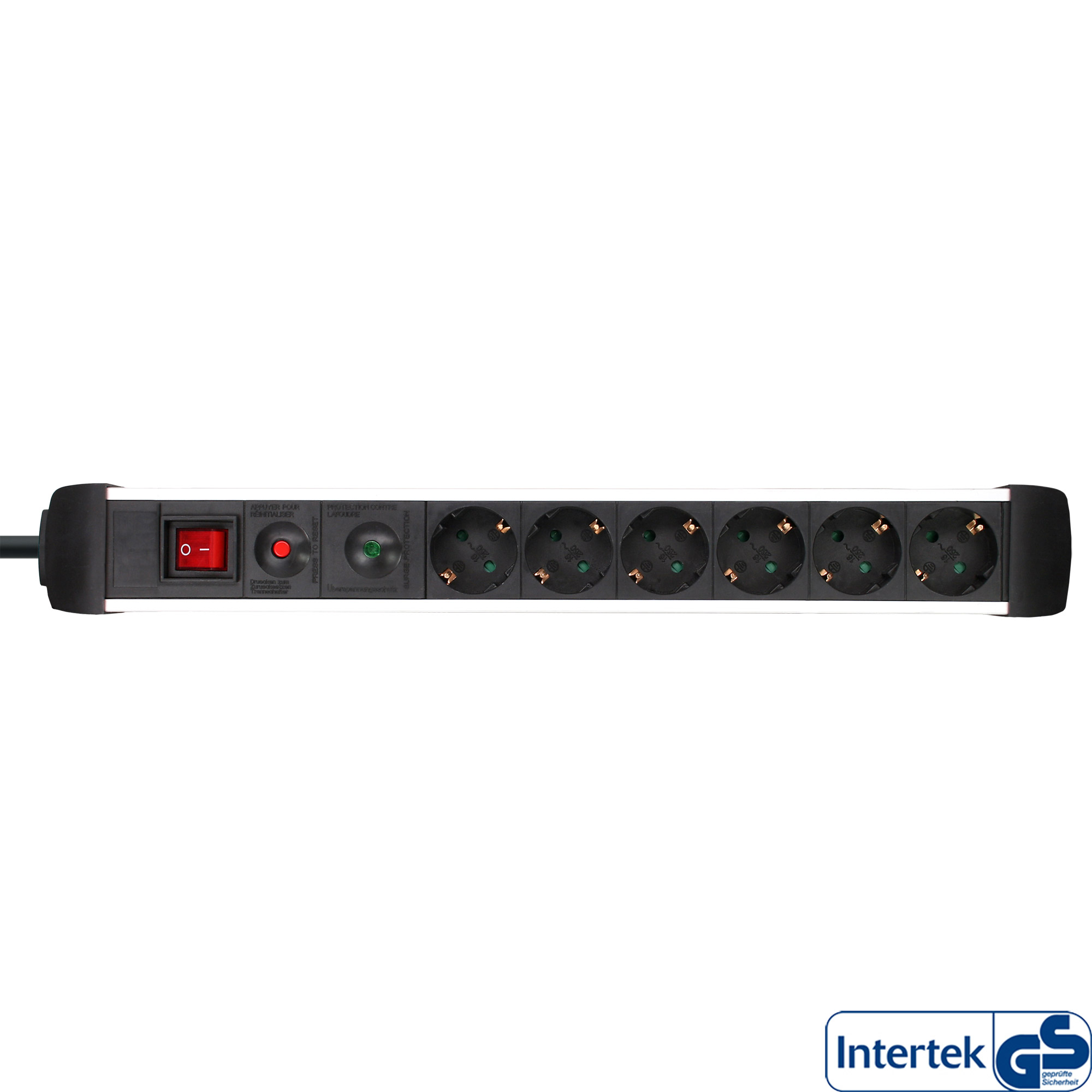 Inline® Steckdosenleiste Alu, 6-fach Schutzkontakt, mit Ü-Schutz, Schalter, 1,5m