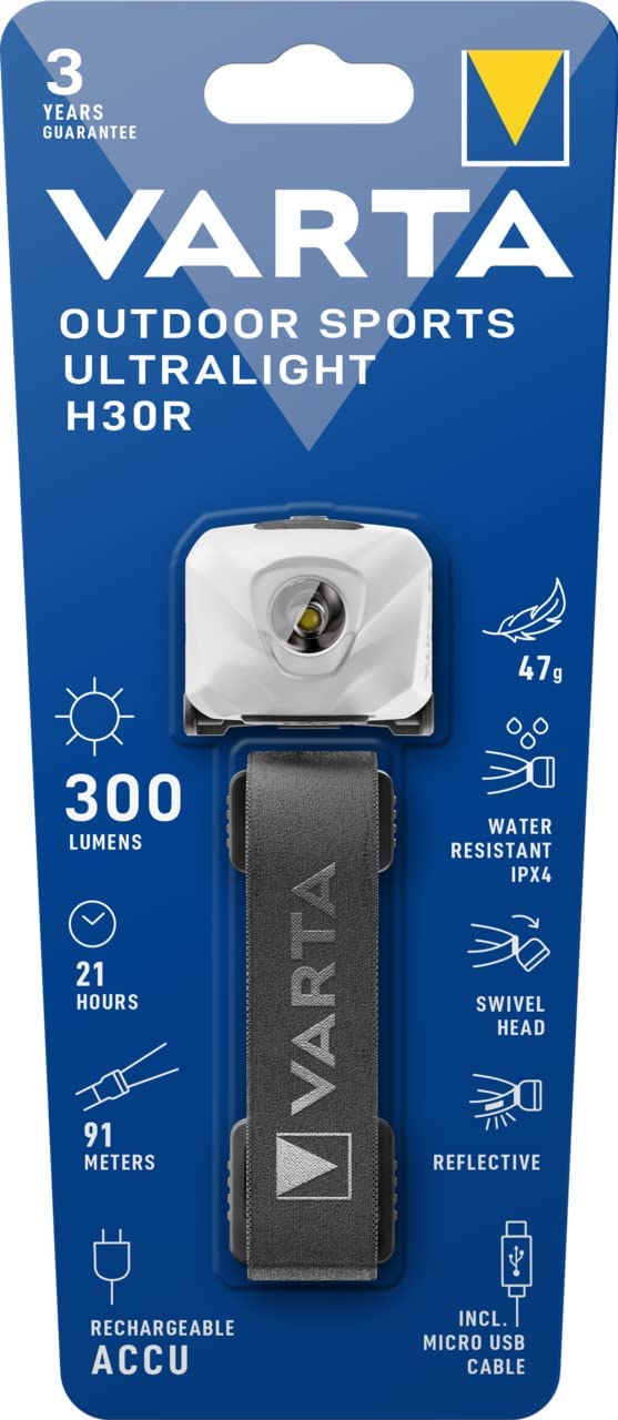 Varta Outdoor Ultralight H30R weiß Stirnleuchte 18631 - inkl. Akku