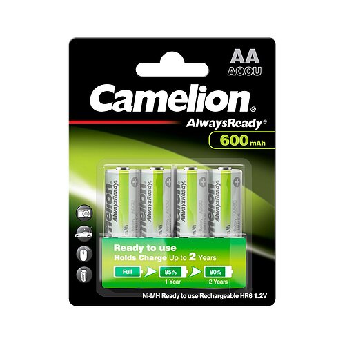 Camelion NiMH AA Mignon 600mAh HR6 Always Ready Akku für DECT Telefon & Solar - 4er Verpackung Camelion NiMH AA Mignon 600mAh HR6 Always Ready Akku für DECT Telefon & Solar - 4er Verpackung