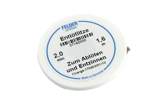Entlötlitze FELDER, 2,0mm, mit halogenfreiem Flussmittel getränkte Kupferlitze, 1,60m Spule