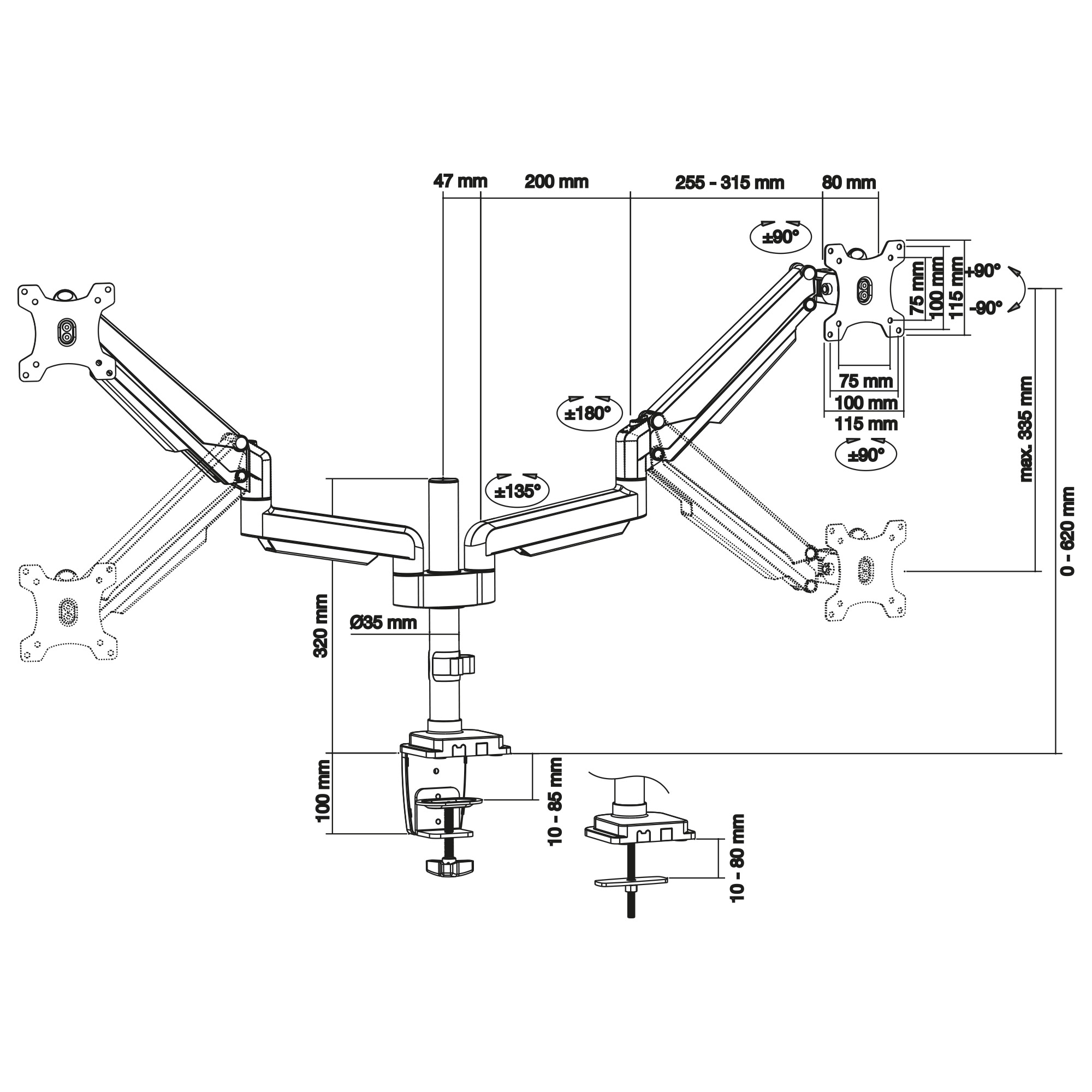 Inline® Tischhalterung mit Lifter, für zwei Monitore bis 82cm (32"), 9kg