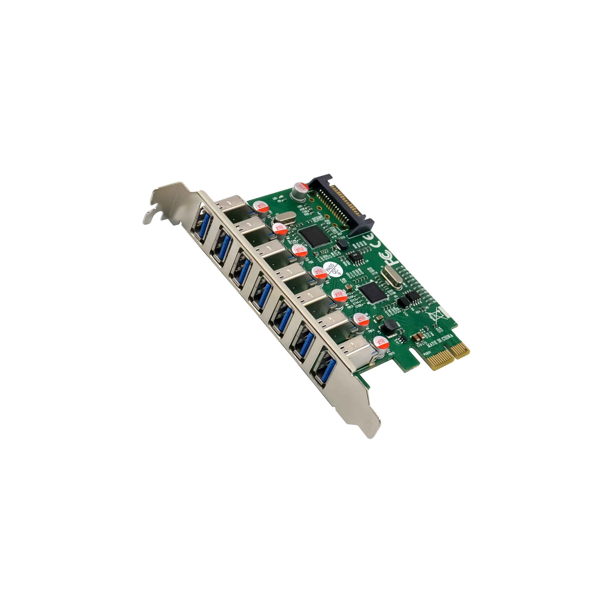 InLine® Schnittstellenkarte, 7x USB-A 3.2 Gen.1, PCIe, mit SATA Stromanschluss
