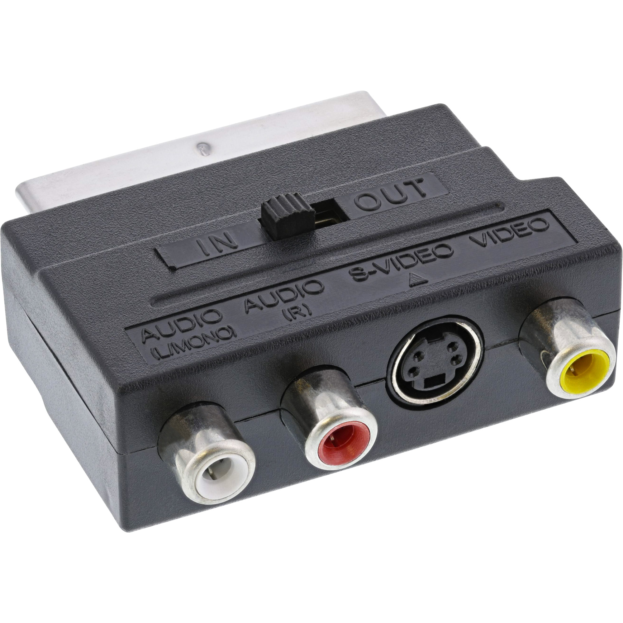 Inline® Scart Adapter, Scart (in/out) an 3x Cinch Buchse und 1x S-VHS Buchse