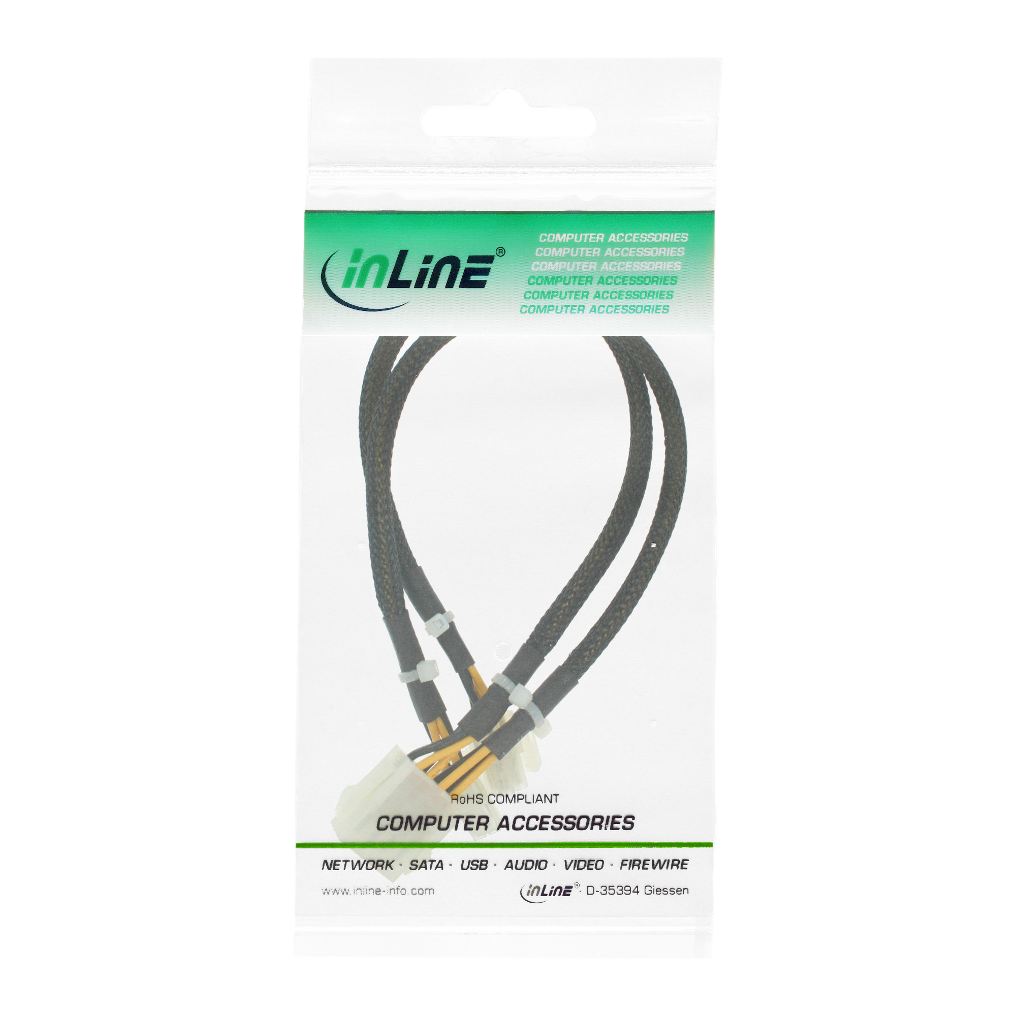 Inline® Strom VerLängerung intern, 2x4pol ST zu 8pol BU, Mainboard, 0,30m