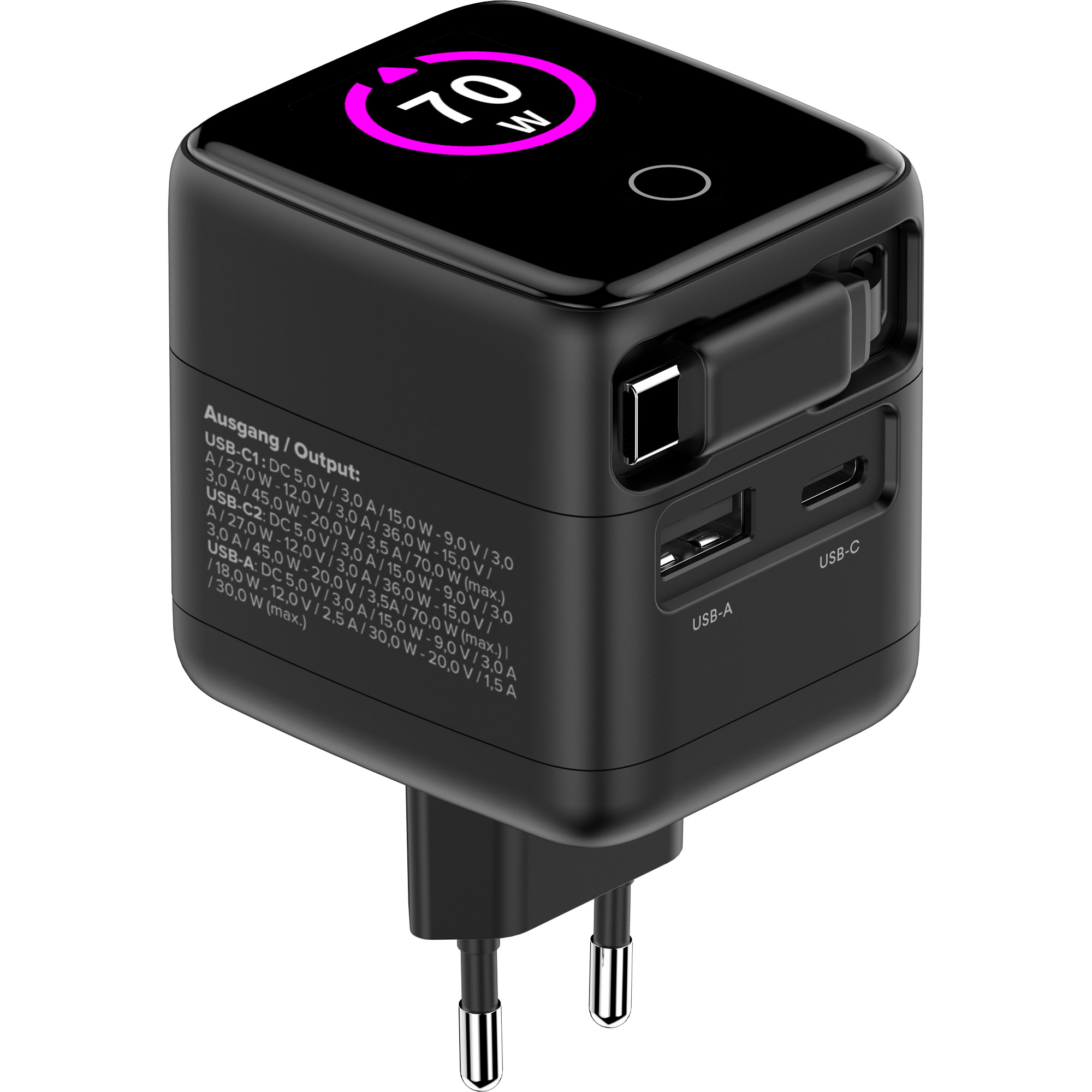 InLine® USB Netzteil, 70W, GaN, USB-C PD + USB-A QC, Kabel 60cm, schwarz