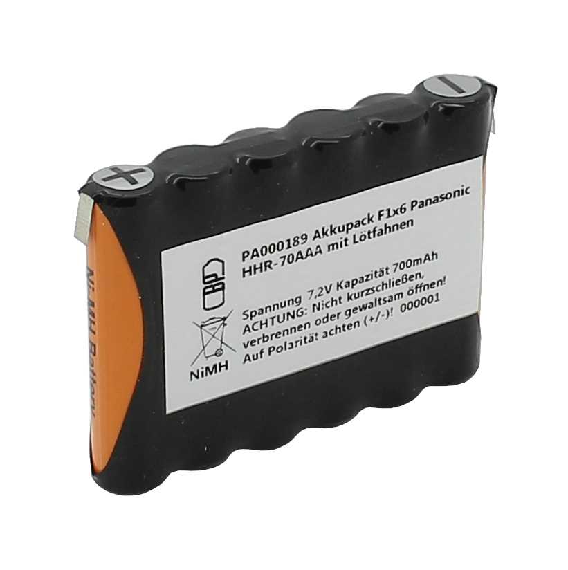 Akkupack NiMH 7,2V 700mAh F1x6 Panasonic HHR-70AAA Micro mit Lötfahnen Akkupack NiMH 7,2V 700mAh F1x6 Panasonic HHR-70AAA Micro mit Lötfahnen