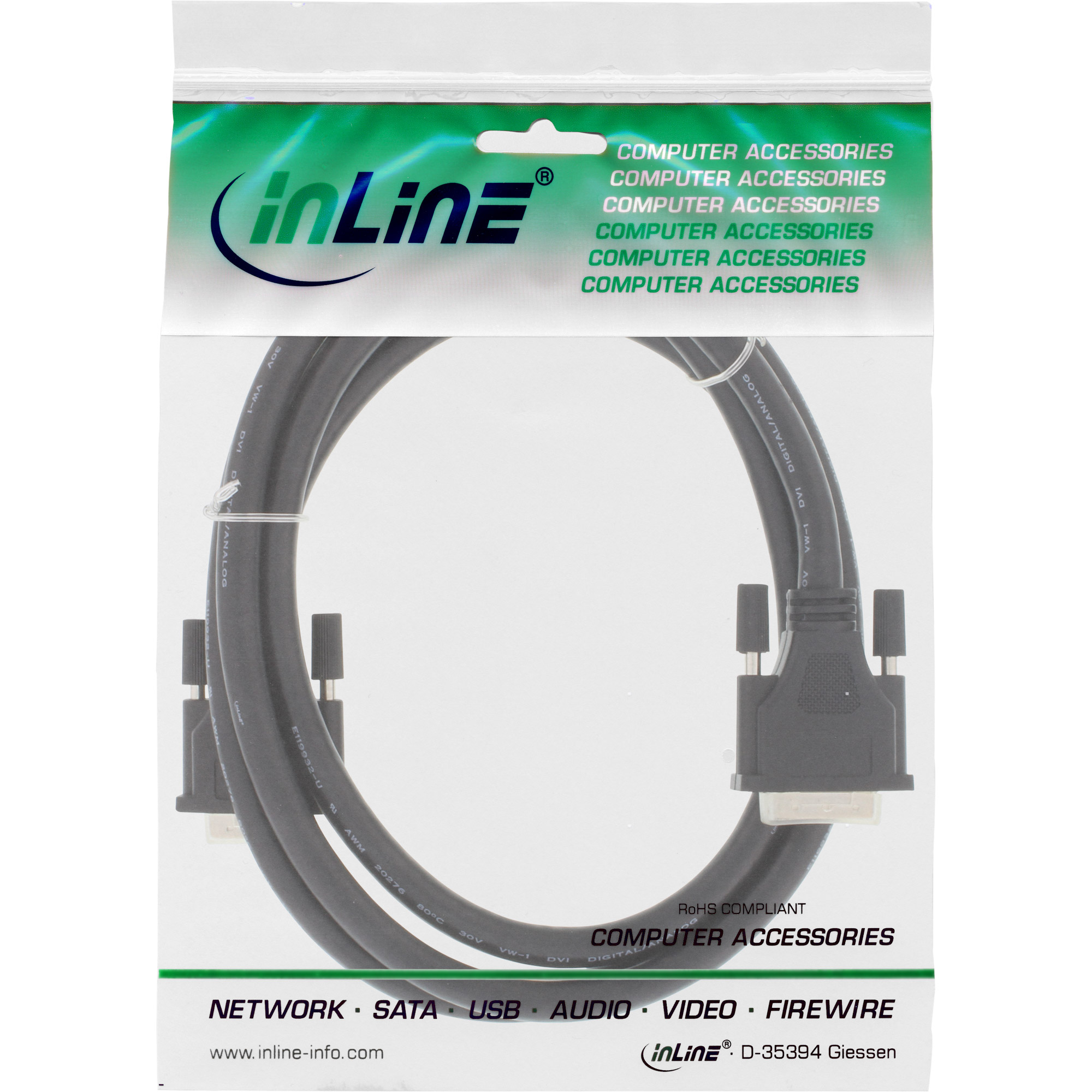 Inline® DVI-I Kabel, digital/analog, 24+5 ST / ST, Dual Link, ohne Ferrite, 1,8m