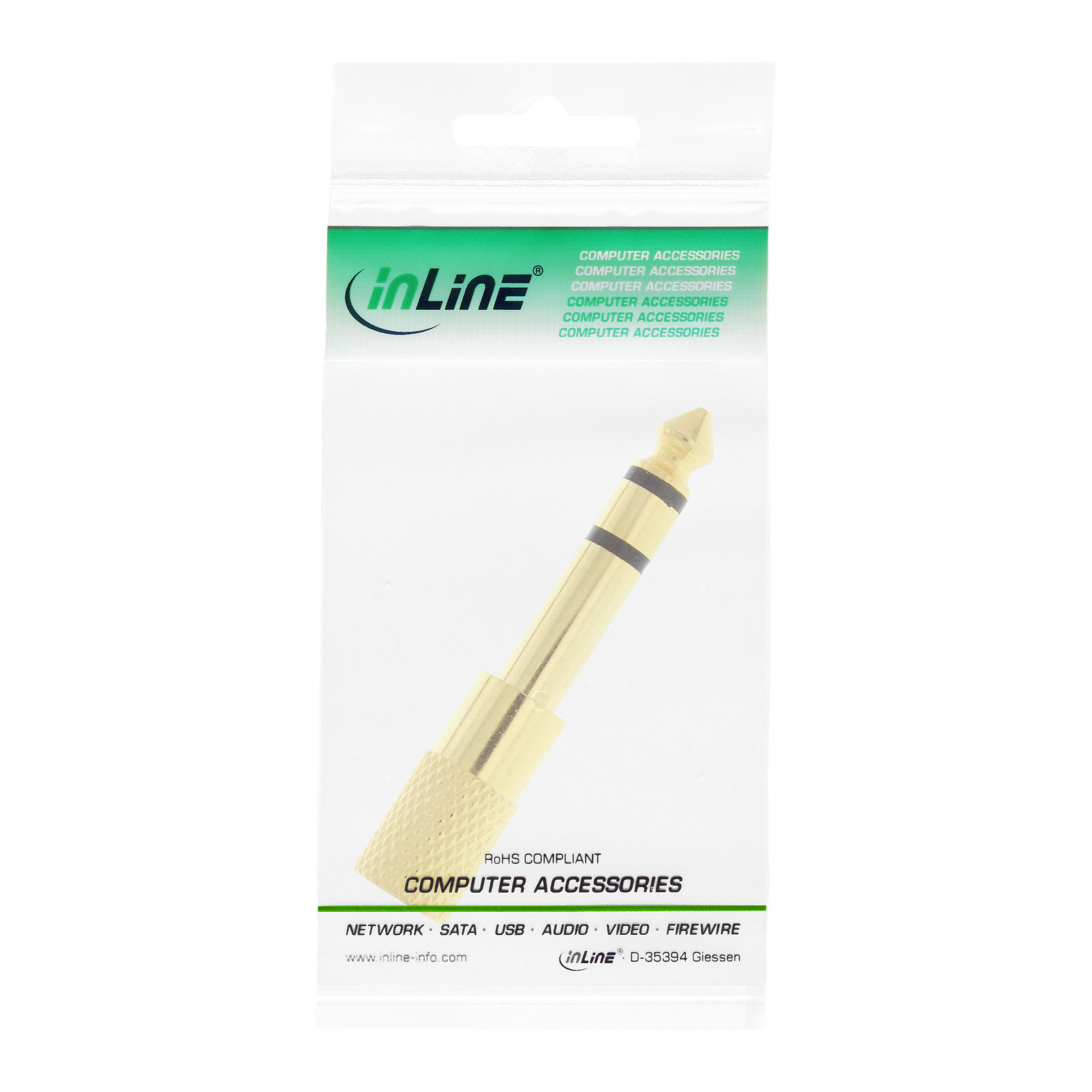 Inline® Audio Adapter, 6,3mm Klinke Stecker an 3,5mm Klinke Buchse, Stereo, gold