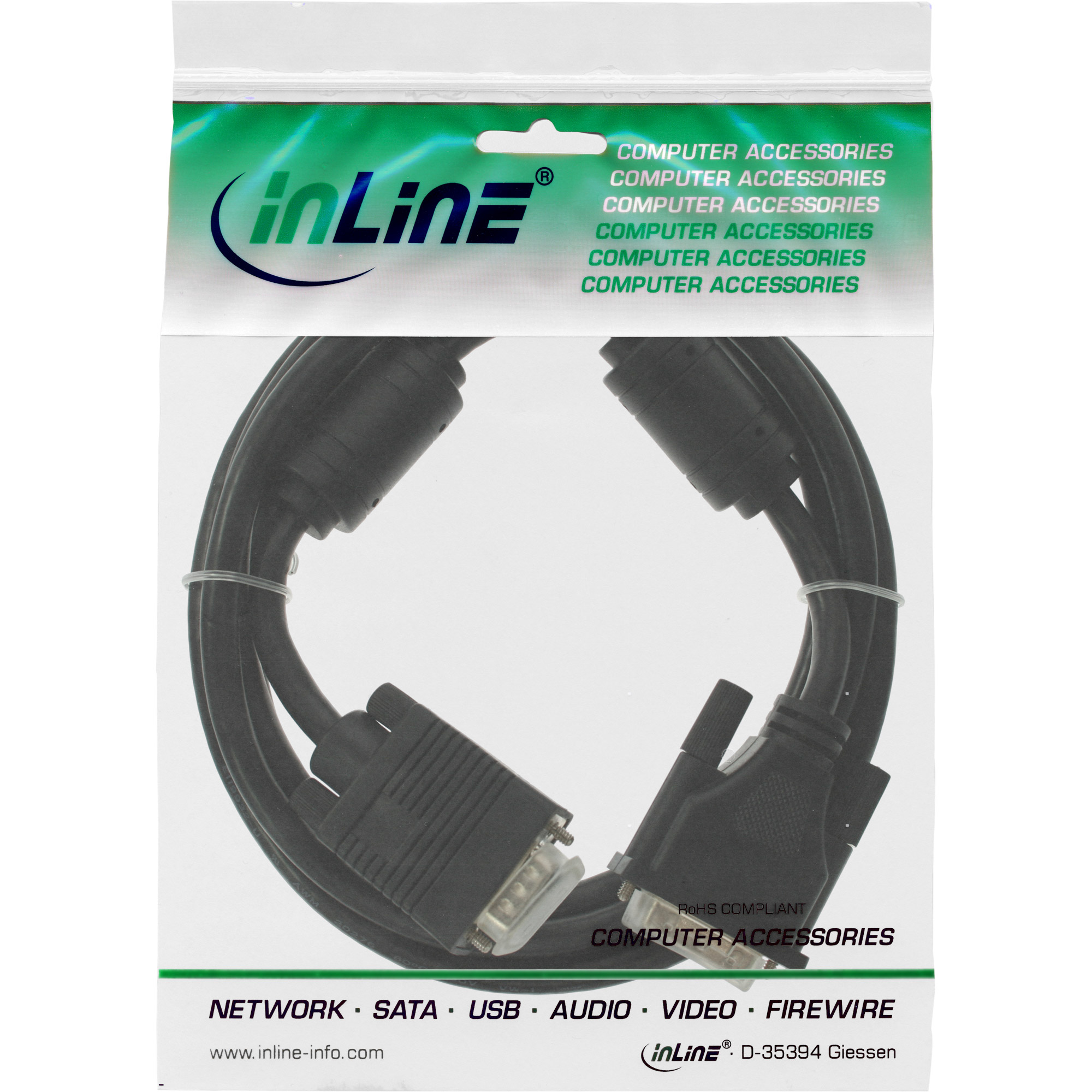 Inline® DVI-A Kabel, analog 12+5 Stecker auf 15pol HD Stecker VGA, 2m