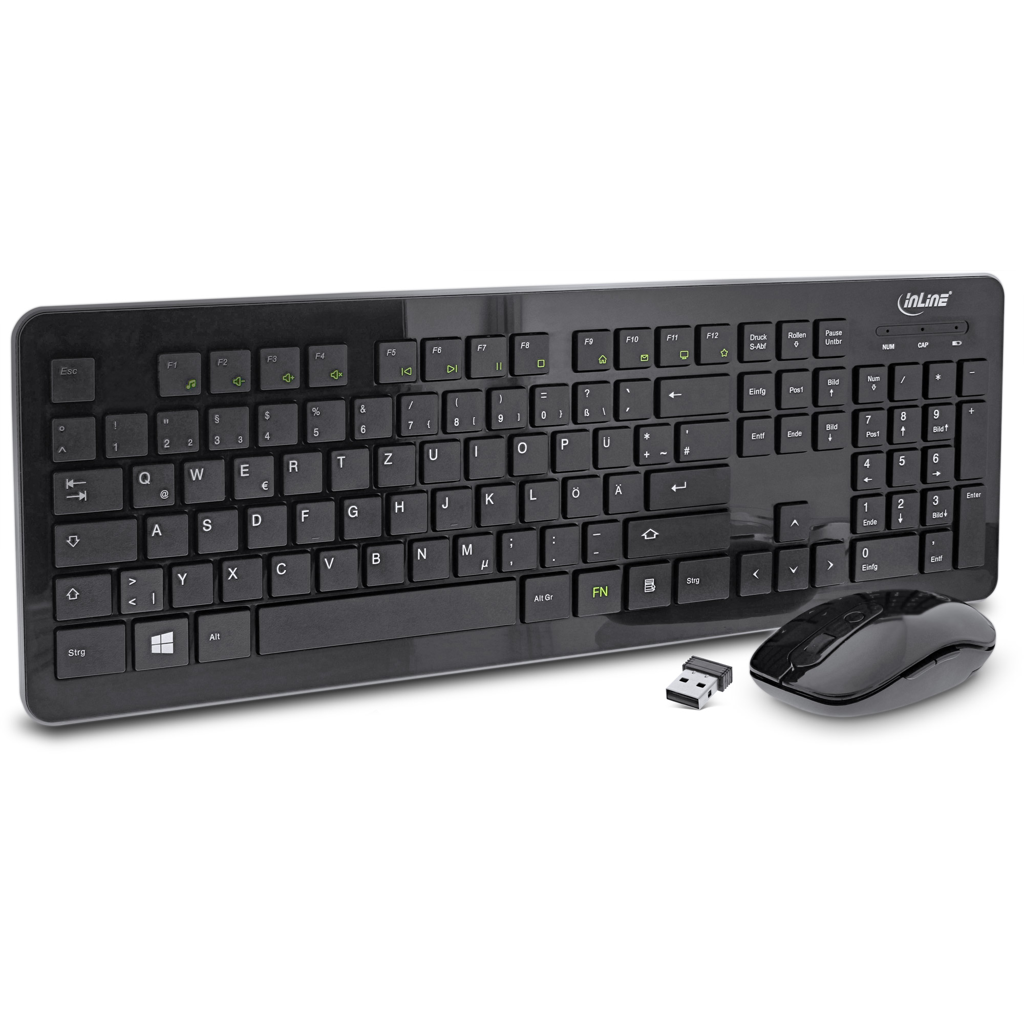 Inline® Design Desktop, Tast.-Maus Set, USB 2,4GHz, max. 1600dpi, schwarz