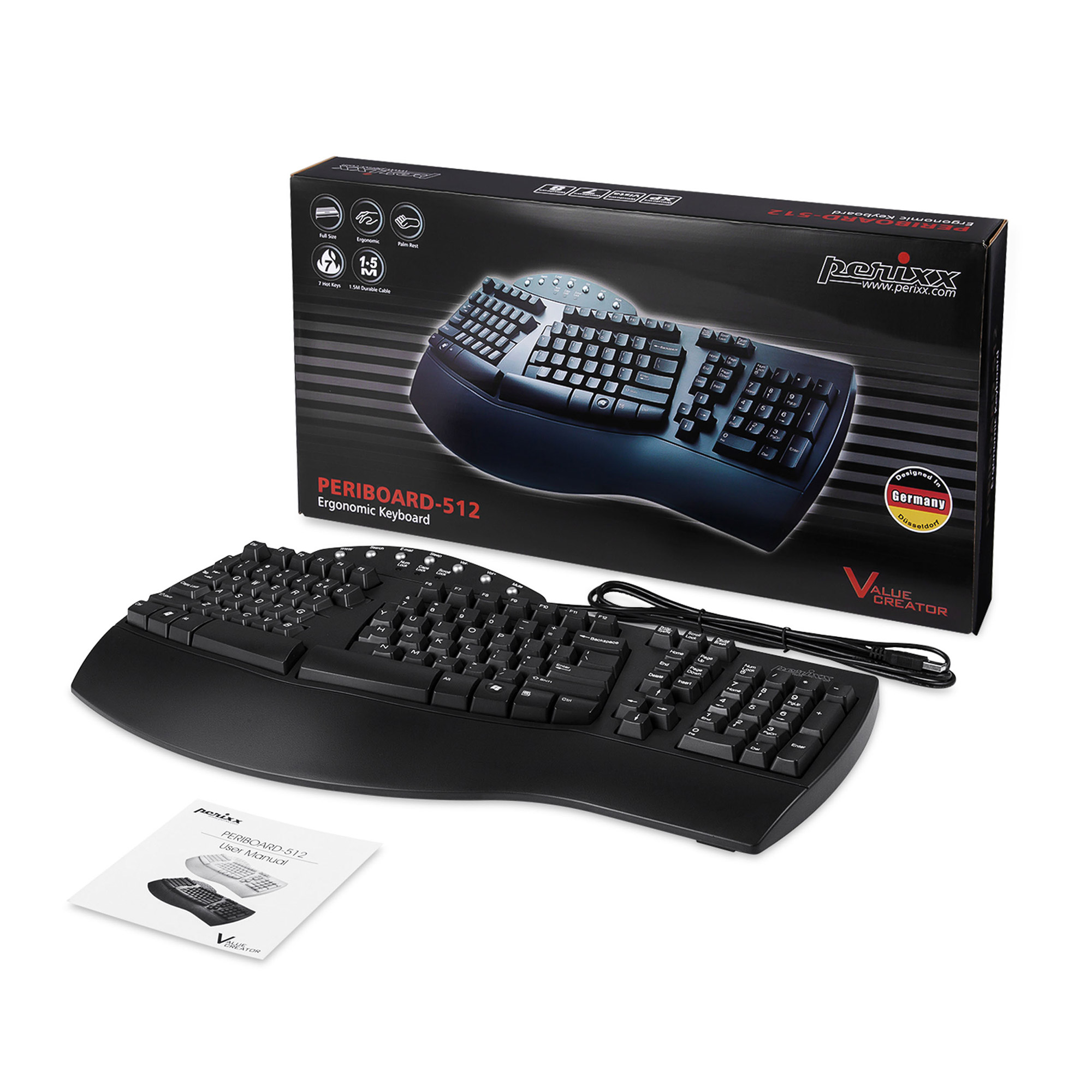 Perixx PERIBOARD-512 DE, Ergonomische USB-Tastatur, schwarz Perixx PERIBOARD-512 DE, Ergonomische USB-Tastatur, schwarz