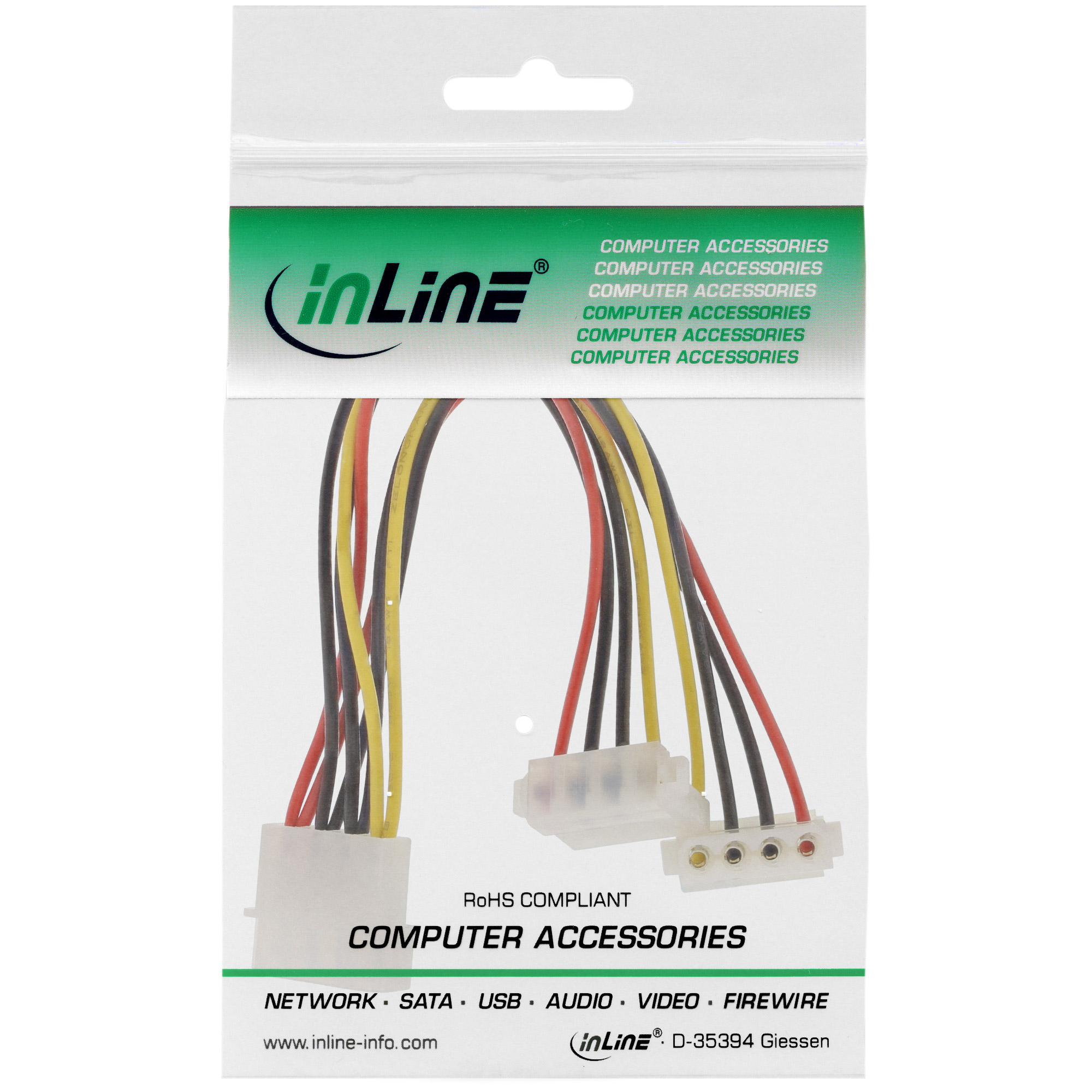 Inline® Strom Y-Kabel intern, 1x 5,25" an 2x 5,25" gewinkelt 0,15m