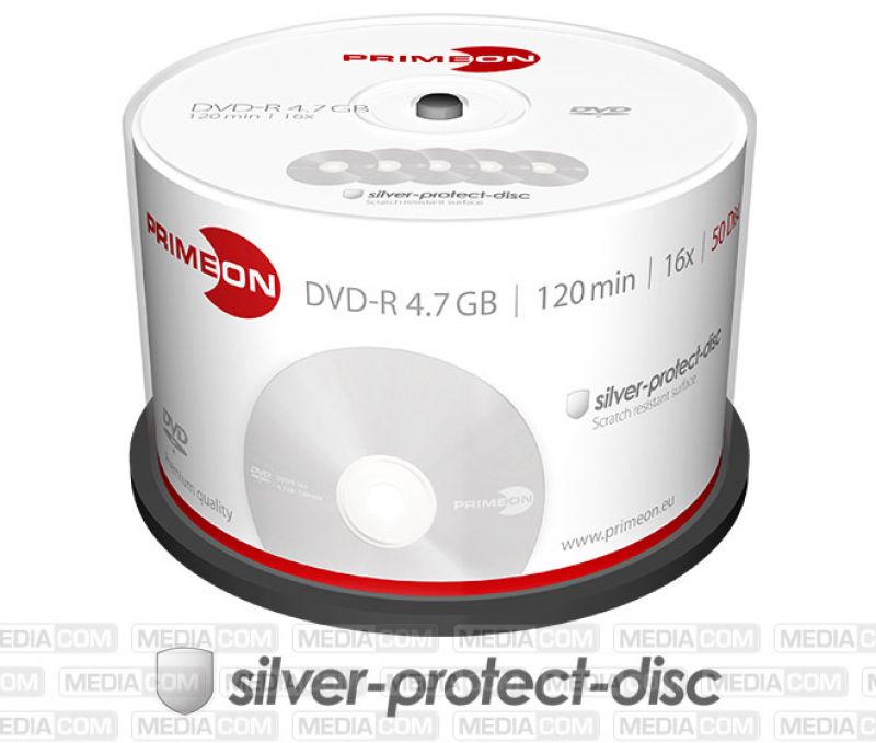 PRIMEON - DVD-R 4.7GB/120Min/16x Cakebox (50 Disc) - silver-protect-disc Surface
