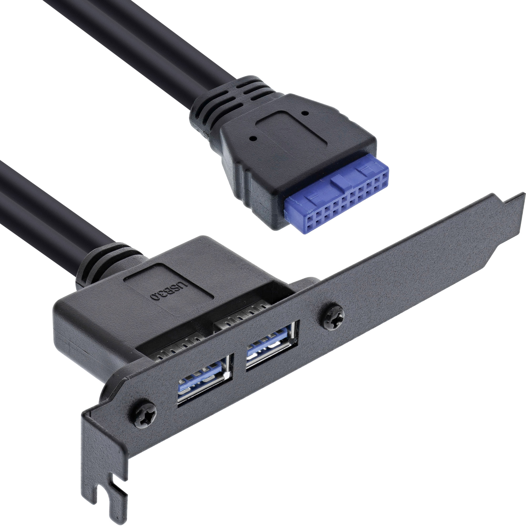 Inline® Slotblech USB 3.0, 2x USB Buchse auf intern Mainboardanschluss 0,5m