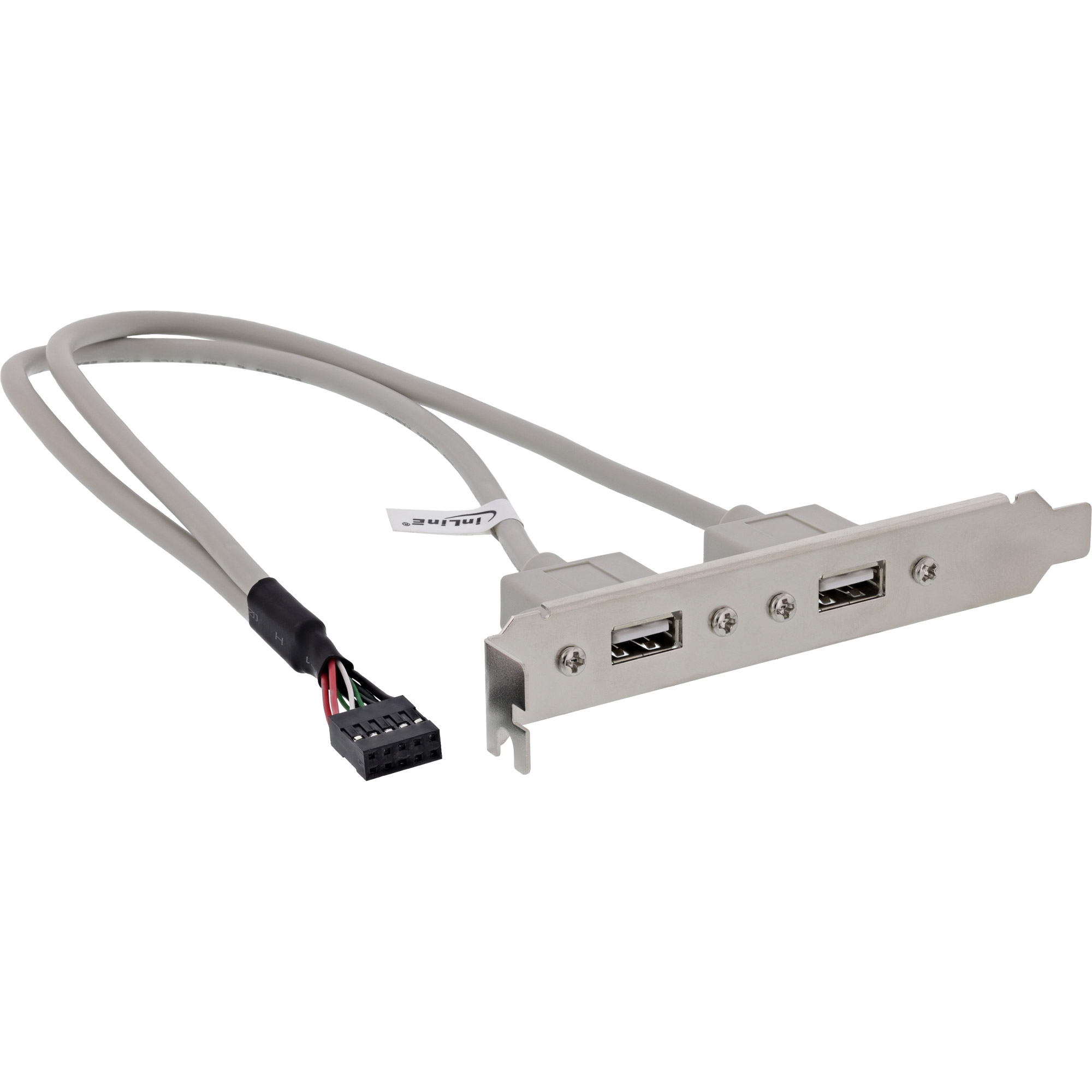 Inline® Slotblech USB 2.0, 2x USB Buchse auf 1x 10pol Pfostenverbinder, 0,35m